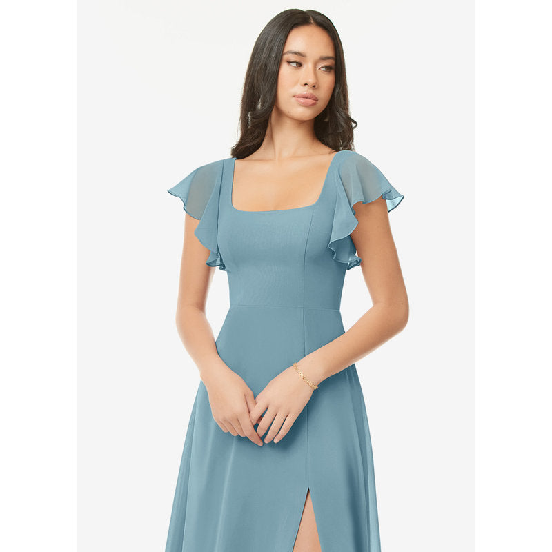 Bondi A-Line Square-Neck Chiffon Bridesmaid Dress in Moody Blue - view 6