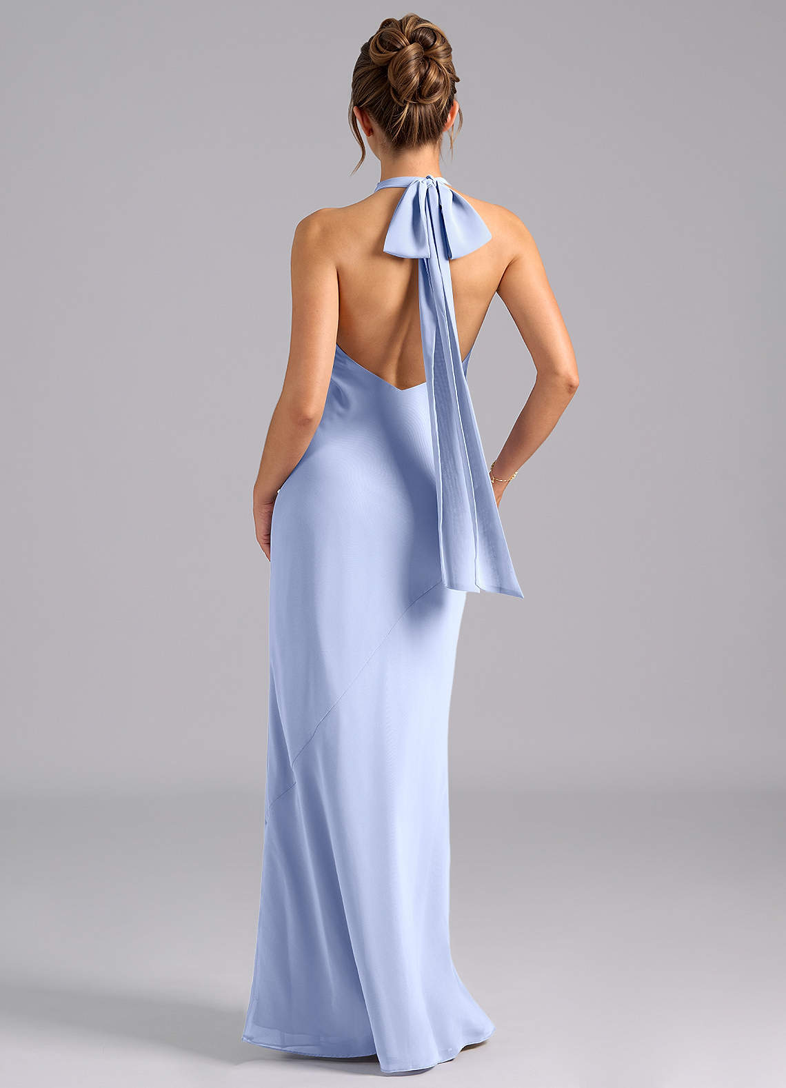 Velli Mermaid Halter Chiffon Bridesmaid Dress in Ice