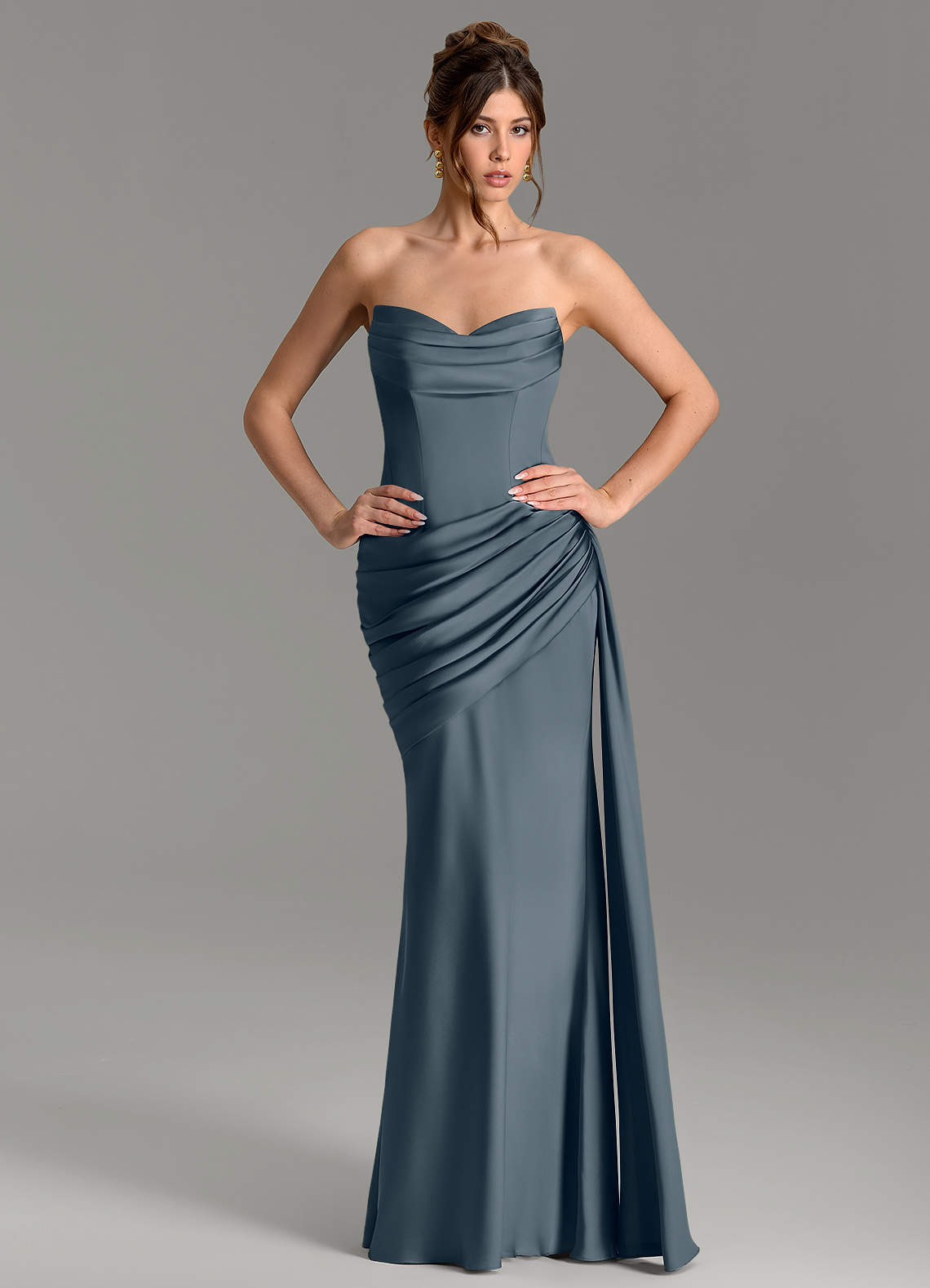 Zorah Mermaid Sweetheart Stretch Satin Bridesmaid Dress in Twilight