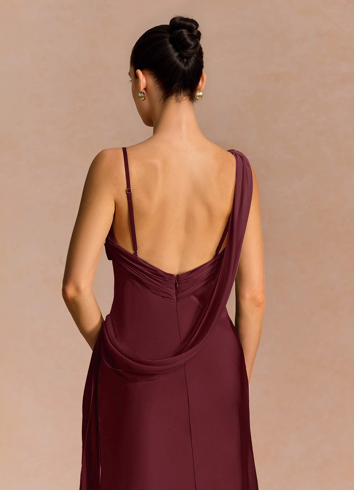 Ixchel A-Line Corset Crepe Chiffon Evening Dress in Wine