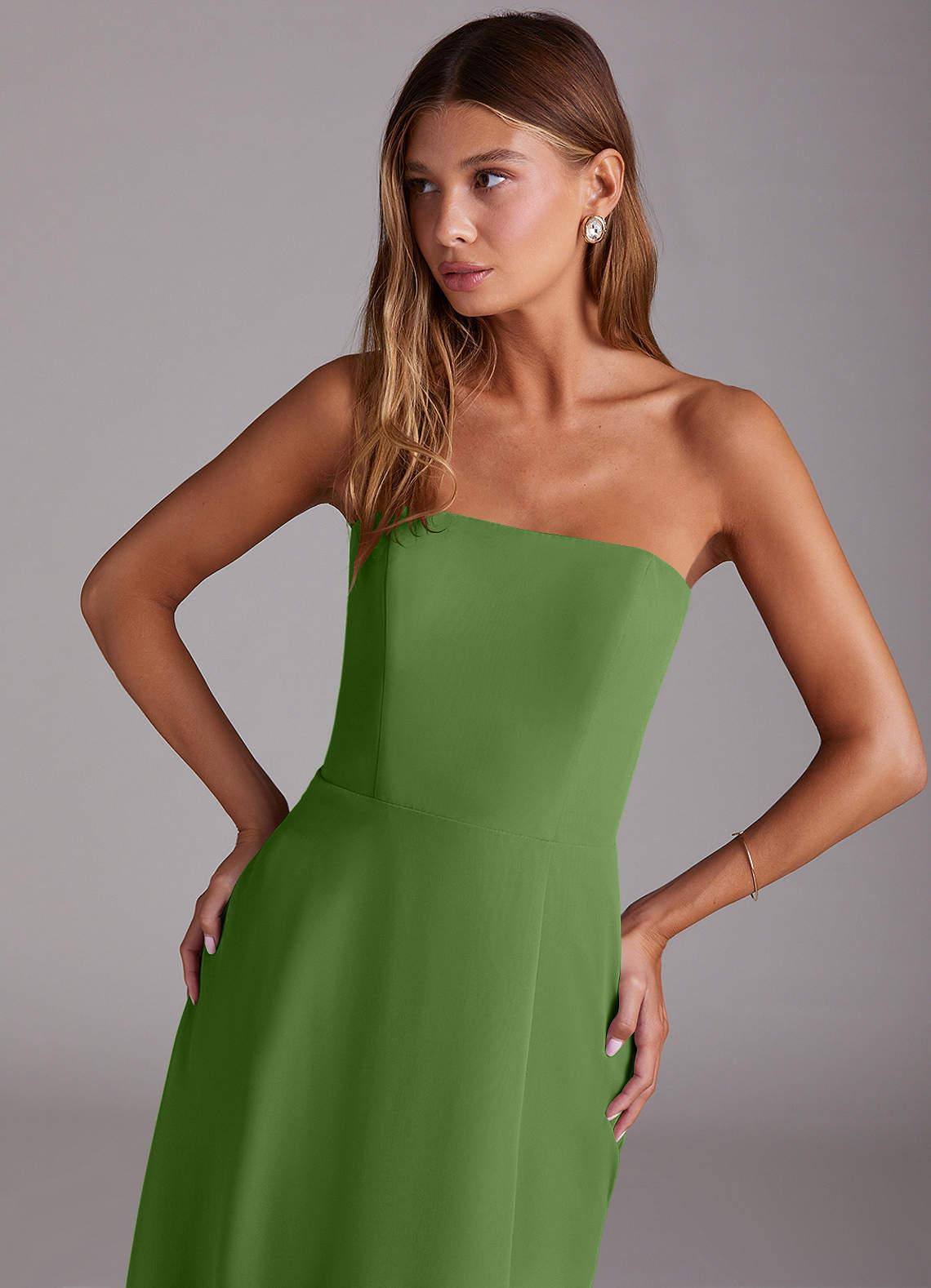 Wren A-Line Straight-Neck Chiffon Bridesmaid Dress in Basil