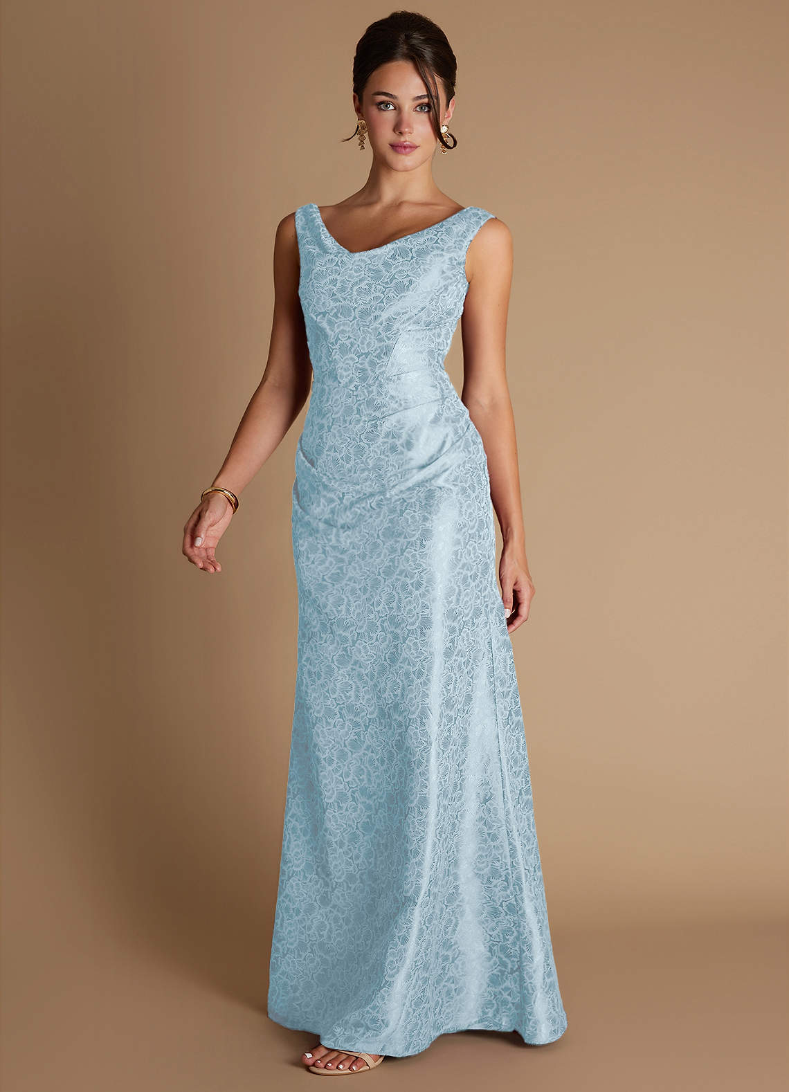 Kiana Mermaid Scoop-Neck Jacquard Wedding Guest Dress in Sky Blue