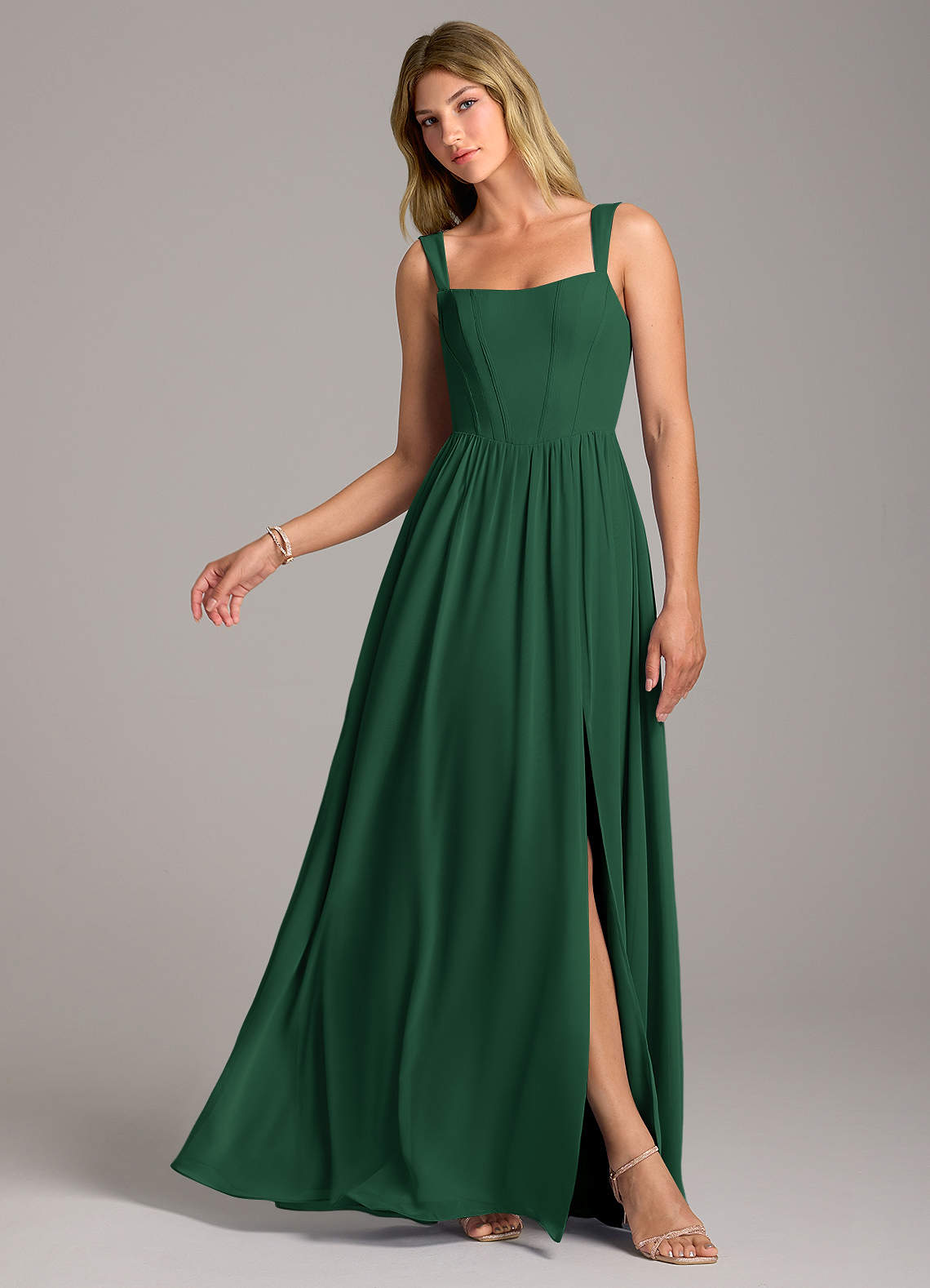 Rosaline A-Line Square-Neck Chiffon Bridesmaid Dress in Dark Green