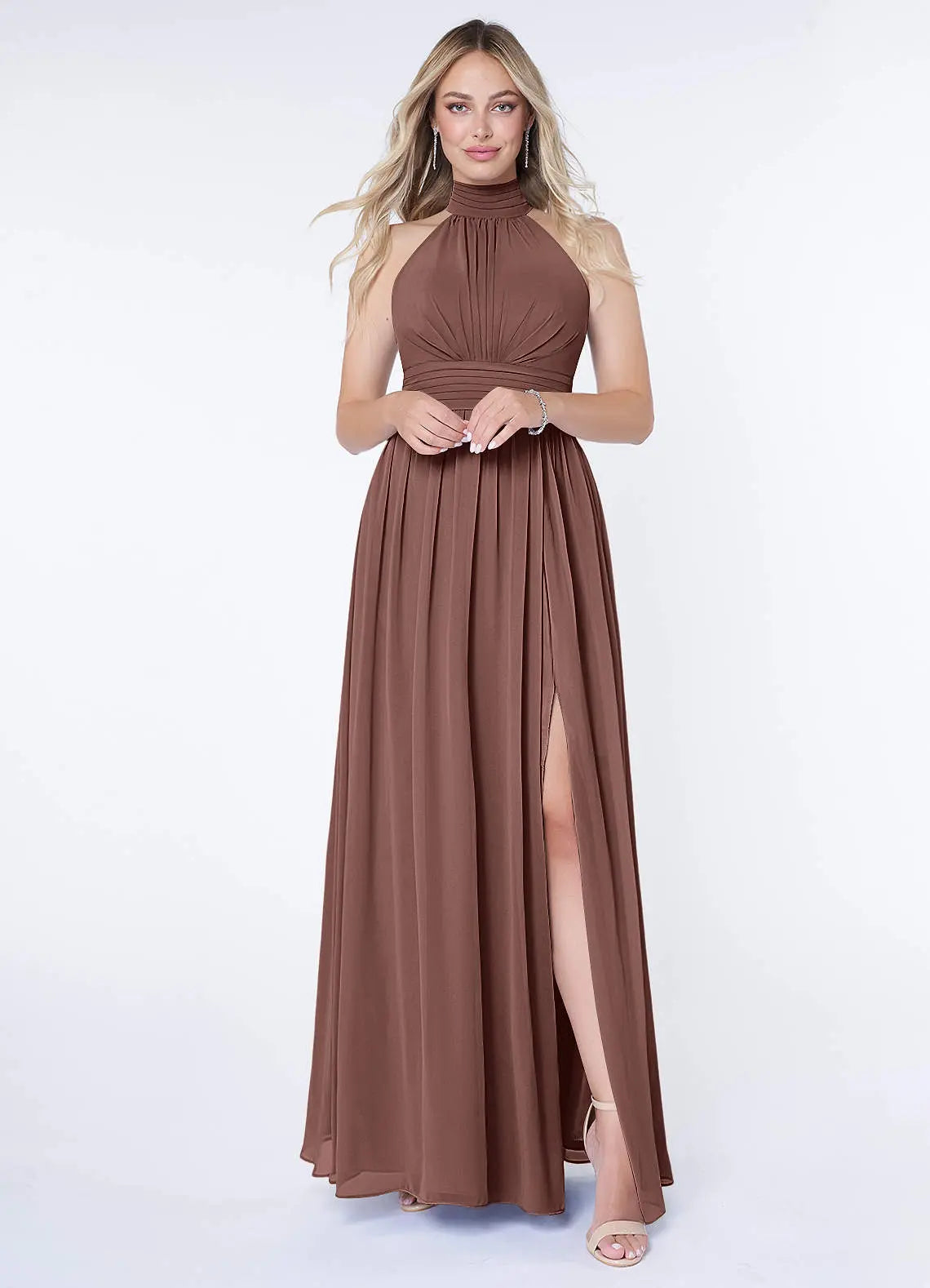 Iman A-Line Halter Chiffon Bridesmaid Dress in Espresso