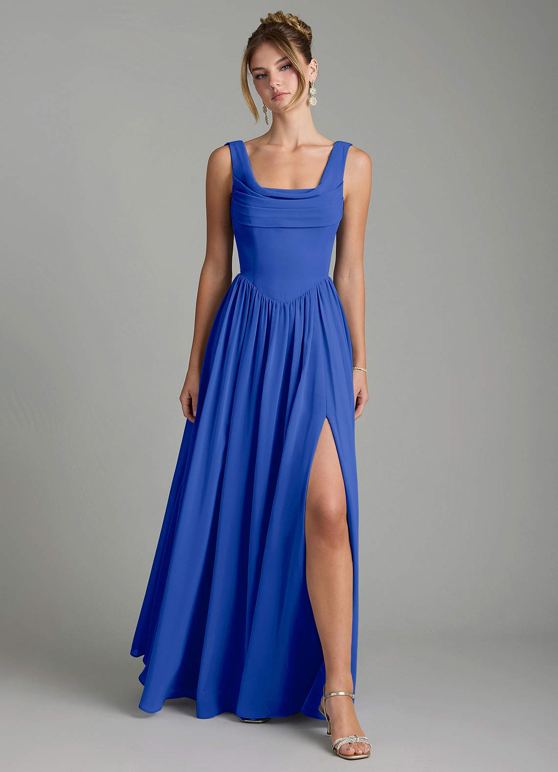 Novi A-Line Square-Neck Chiffon Bridesmaid Dress in Royal Blue