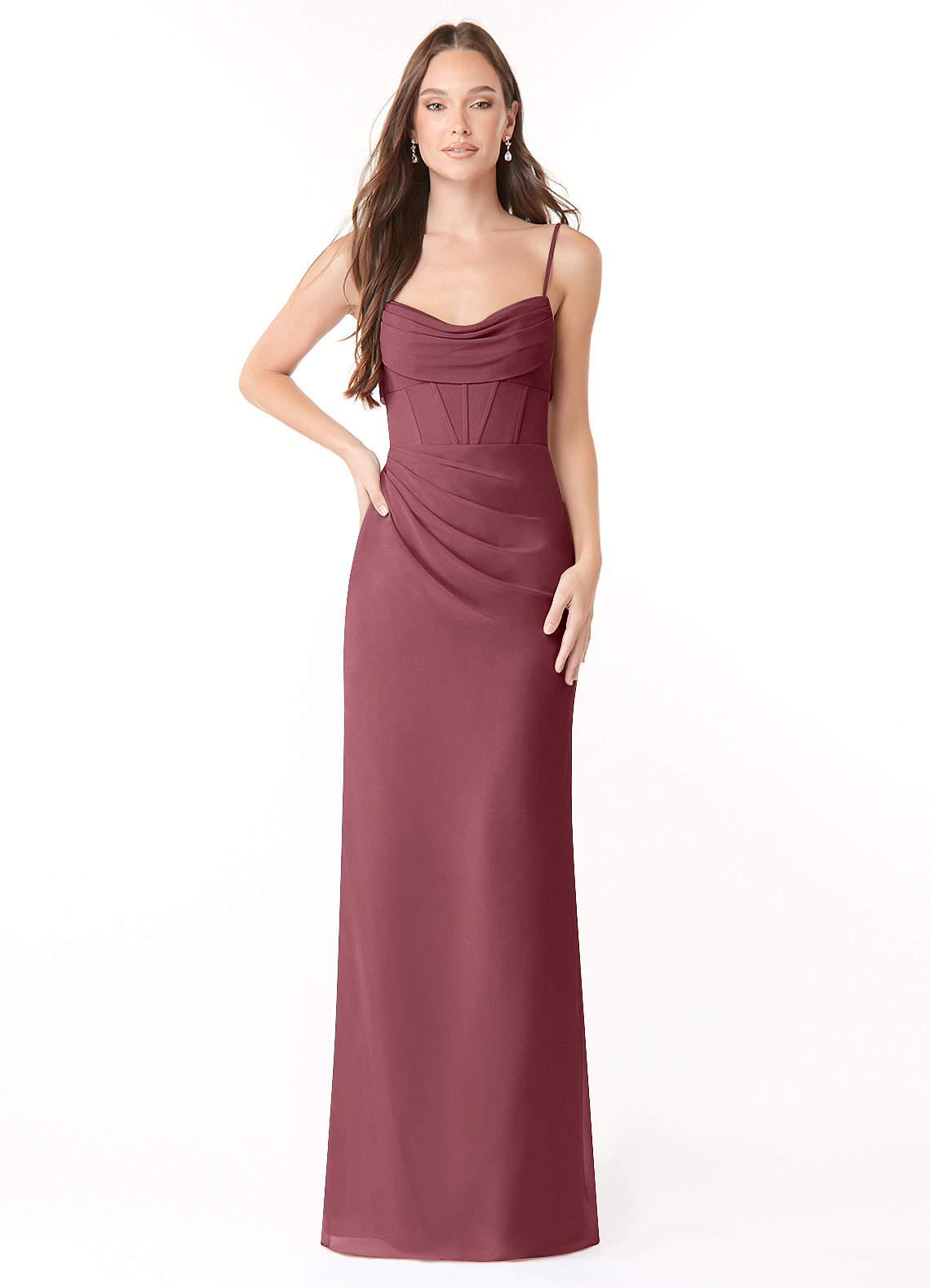 Mai Sheath Cowl-Neck Chiffon Bridesmaid Dress in Desert Rose