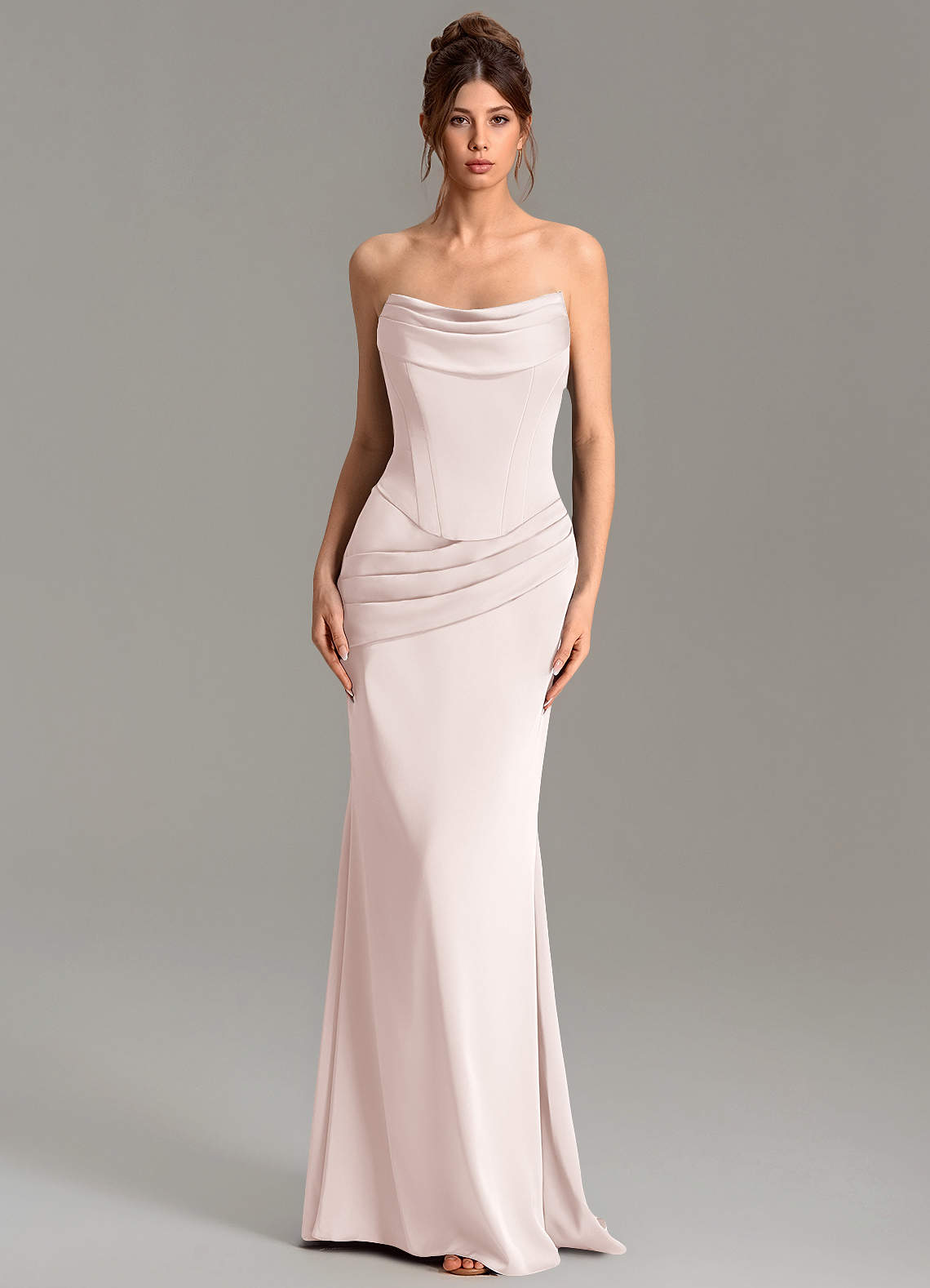 Adrienne Mermaid Cowl-Neck Stretch Satin Bridesmaid Dress in Blushing Pink
