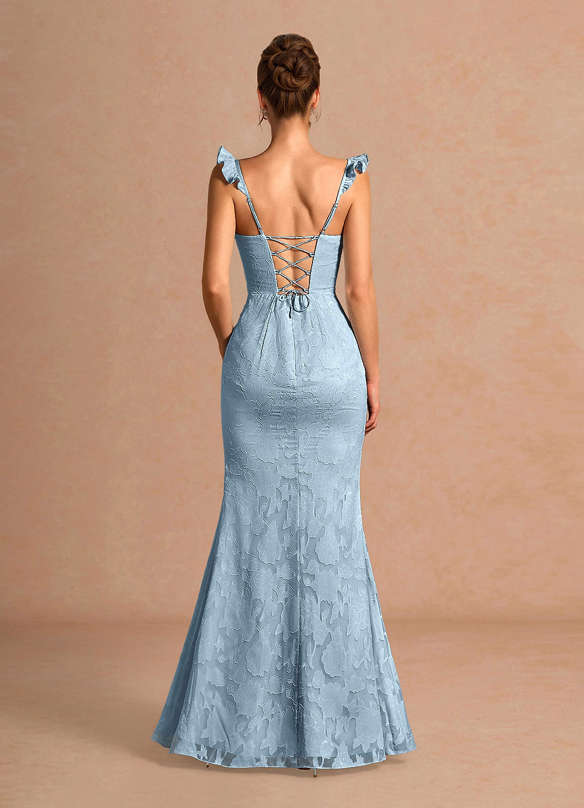 Romilly Mermaid Ruffled Chiffon Burnout Evening Dress in Sky Blue