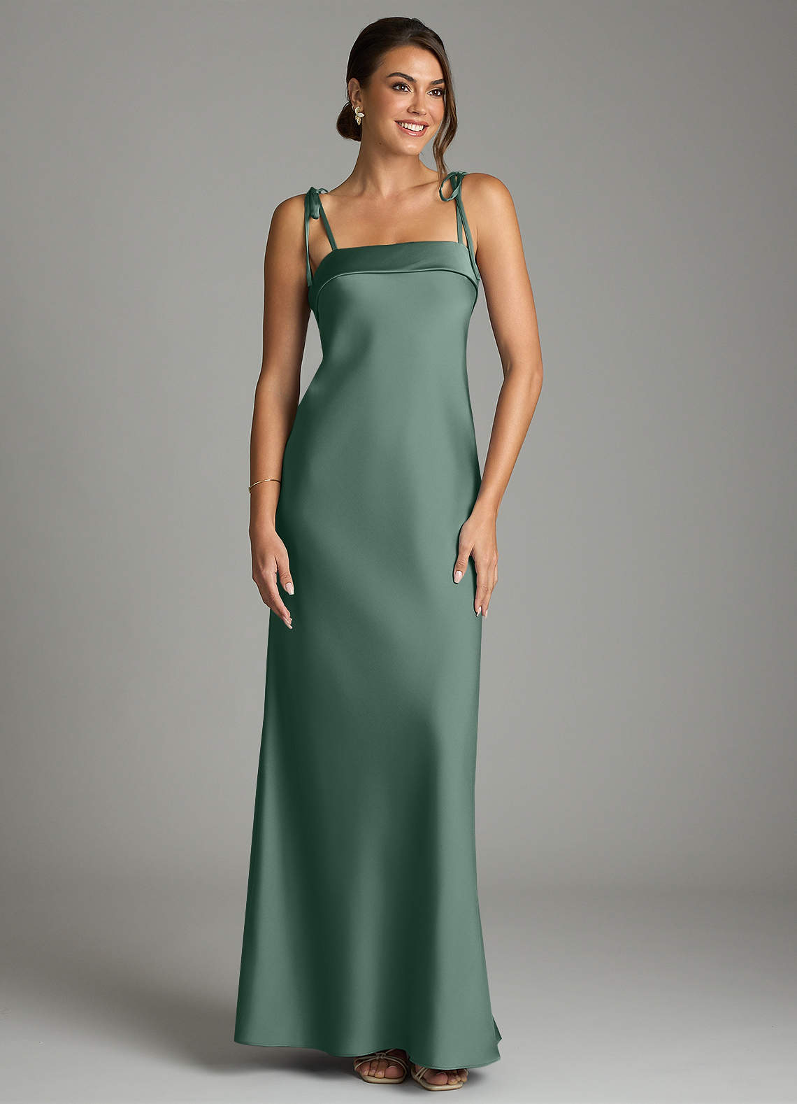 Ellia Sheath Straight-Neck Stretch Satin Bridesmaid Dress in Eucalyptus