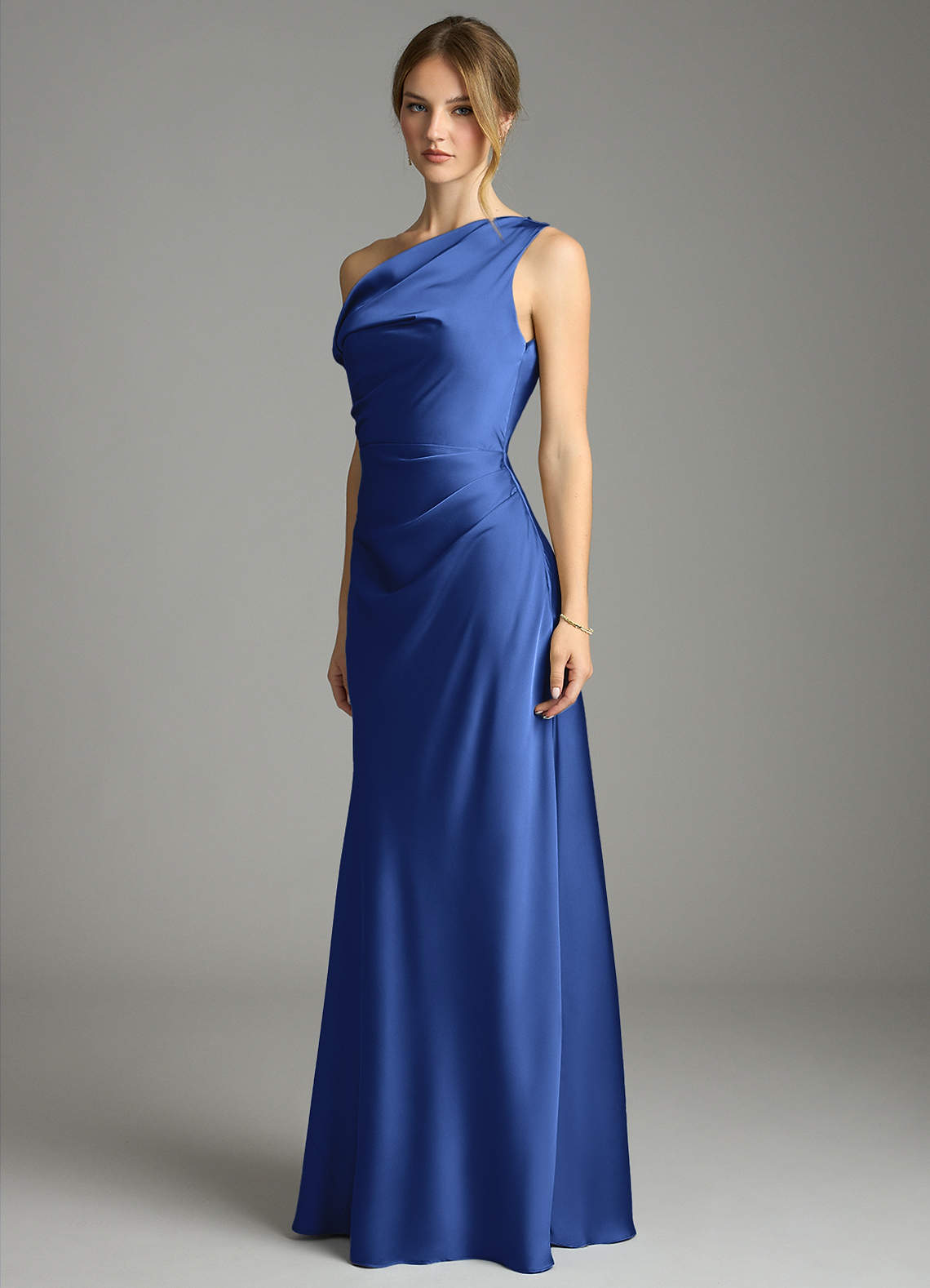 Emerson Mermaid One-Shoulder Stretch Satin Bridesmaid Dress in Royal Blue