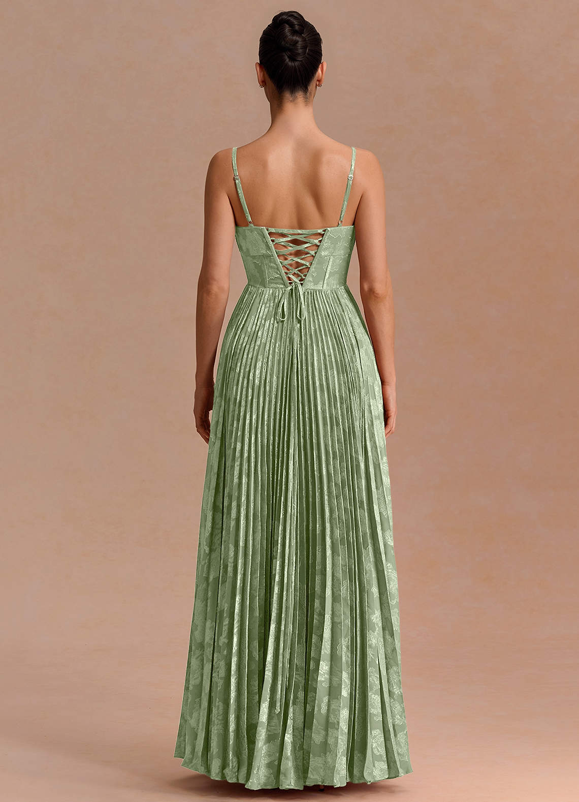 Delfina A-Line Twisted-Bust Fil Coupé Evening Dress in Light Green