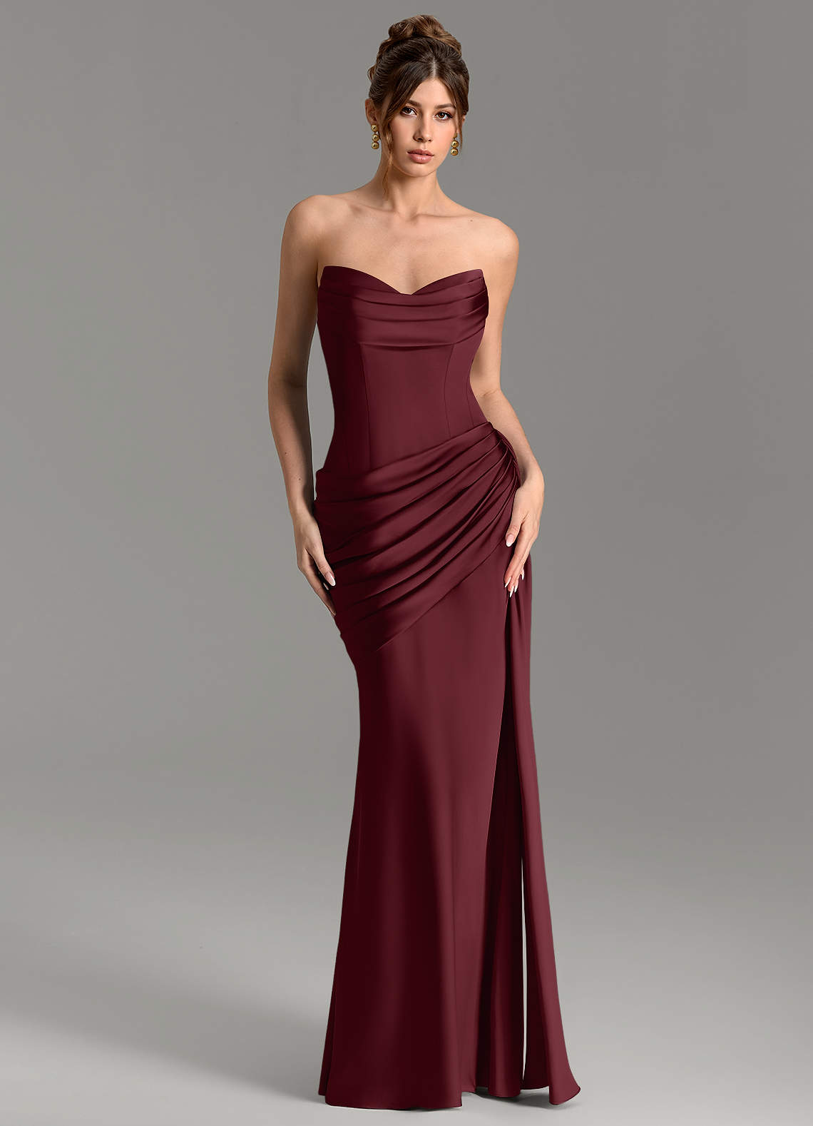Zorah Mermaid Sweetheart Stretch Satin Bridesmaid Dress in Cabernet