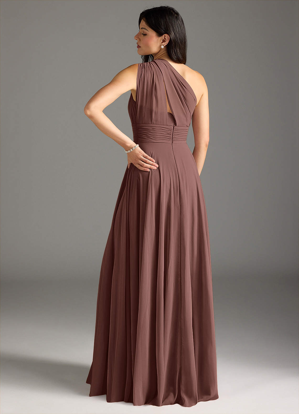 Charlize A-Line One-Shoulder Chiffon Bridesmaid Dress in Espresso