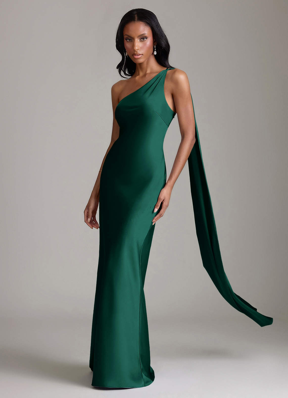 Juniper Mermaid One-Shoulder Stretch Satin Bridesmaid Dress in Emerald