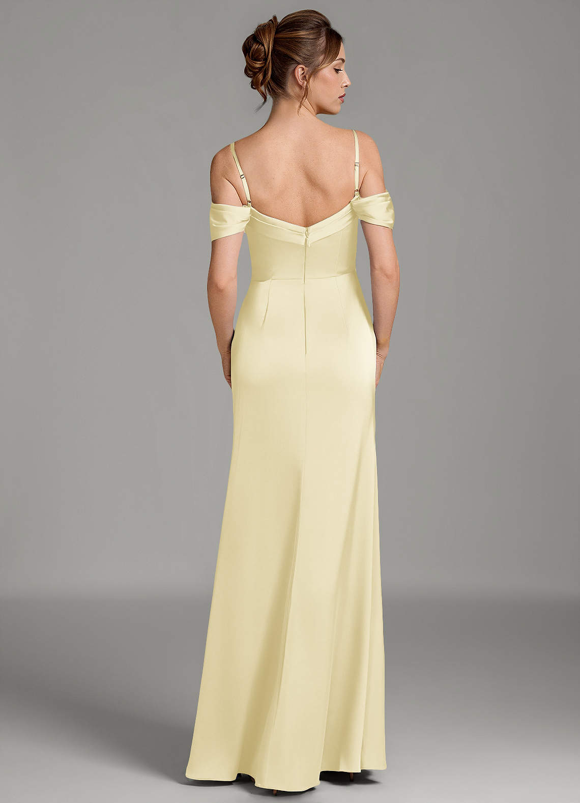 Wyatt Mermaid Off-the-Shoulder Stretch Satin Bridesmaid Dress in Lemon Sorbet