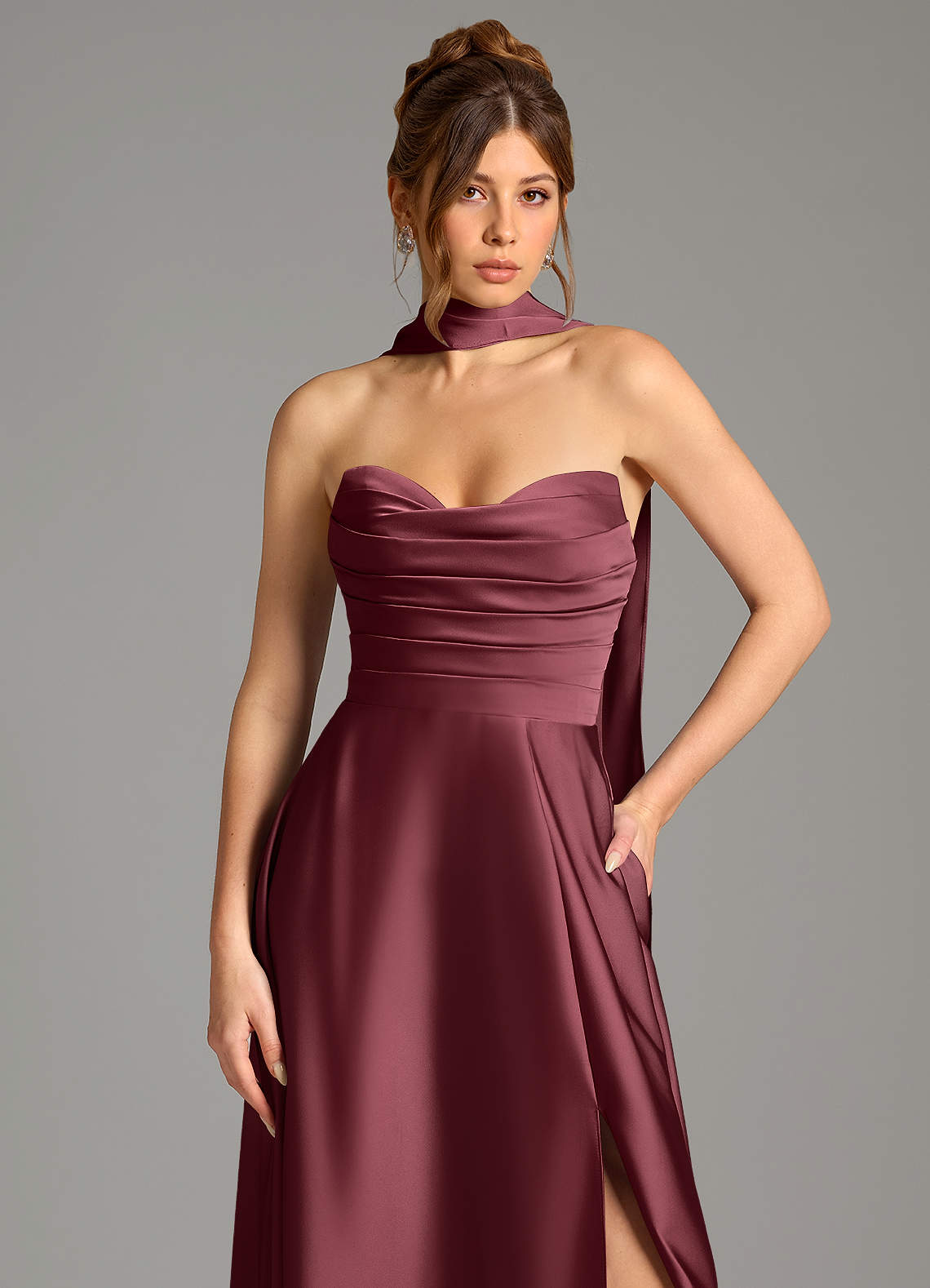 Ayla A-Line Sweetheart Stretch Satin Bridesmaid Dress in Merlot