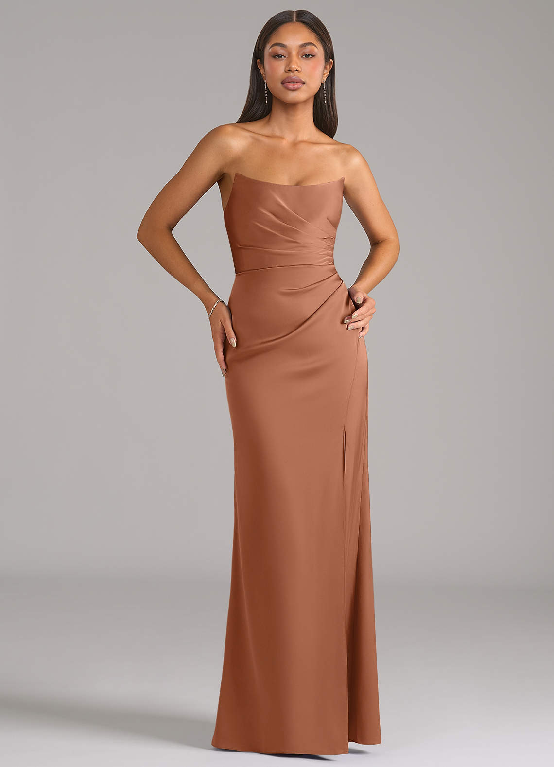Marla Sheath Strapless Stretch Satin Bridesmaid Dress in Bronzer