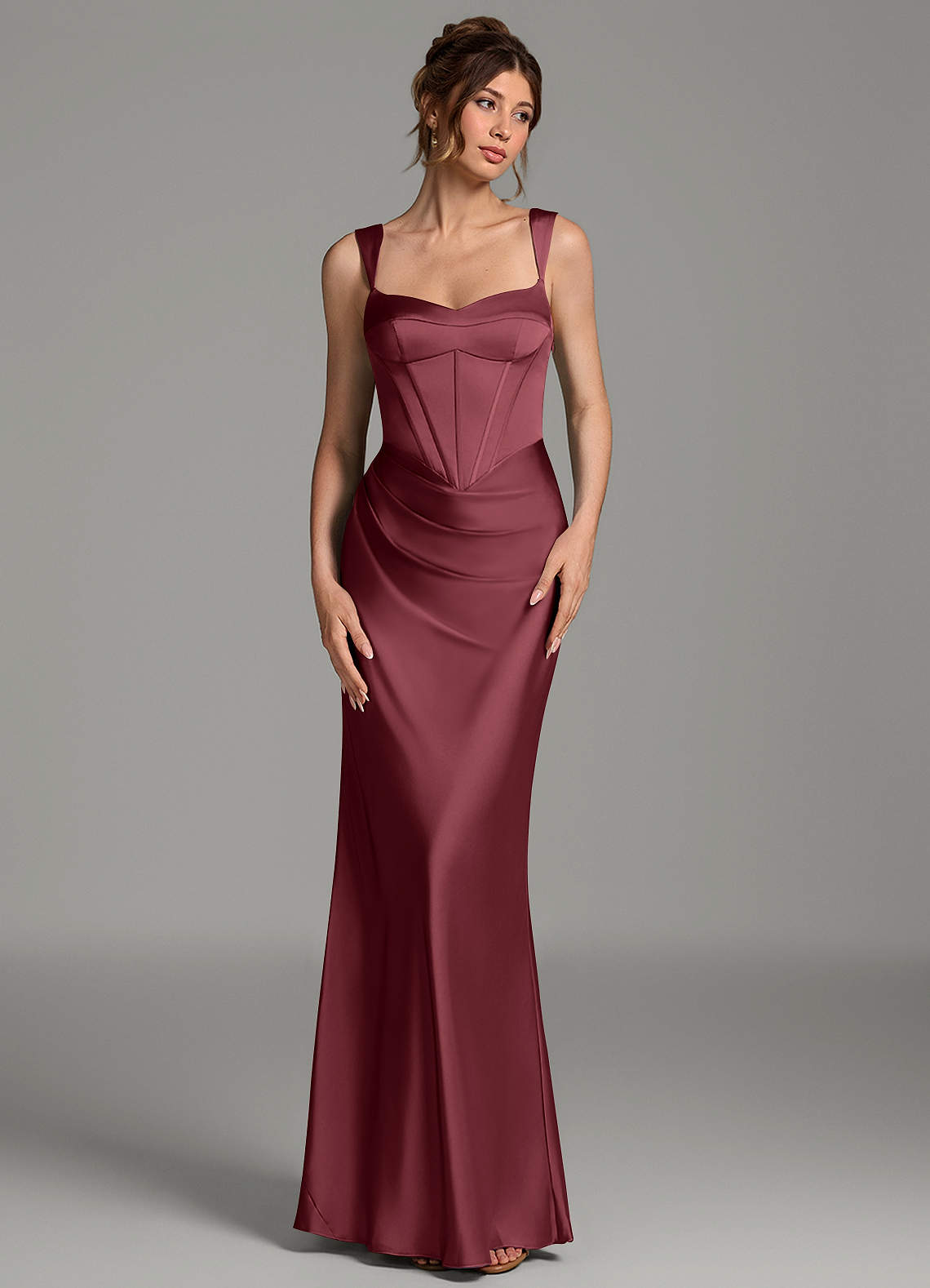 Mela Sheath Sweetheart Stretch Satin Bridesmaid Dress in Merlot