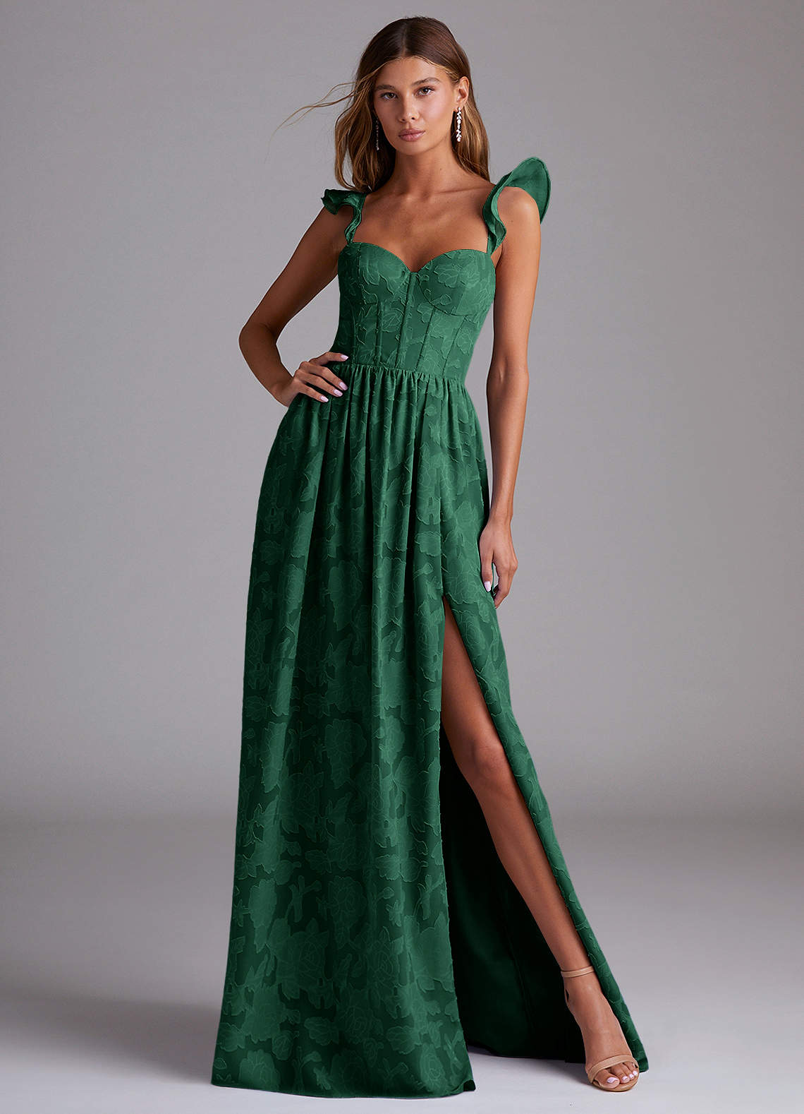 Denisse A-Line Sweetheart Floral Burnout Bridesmaid Dress in Dark Green