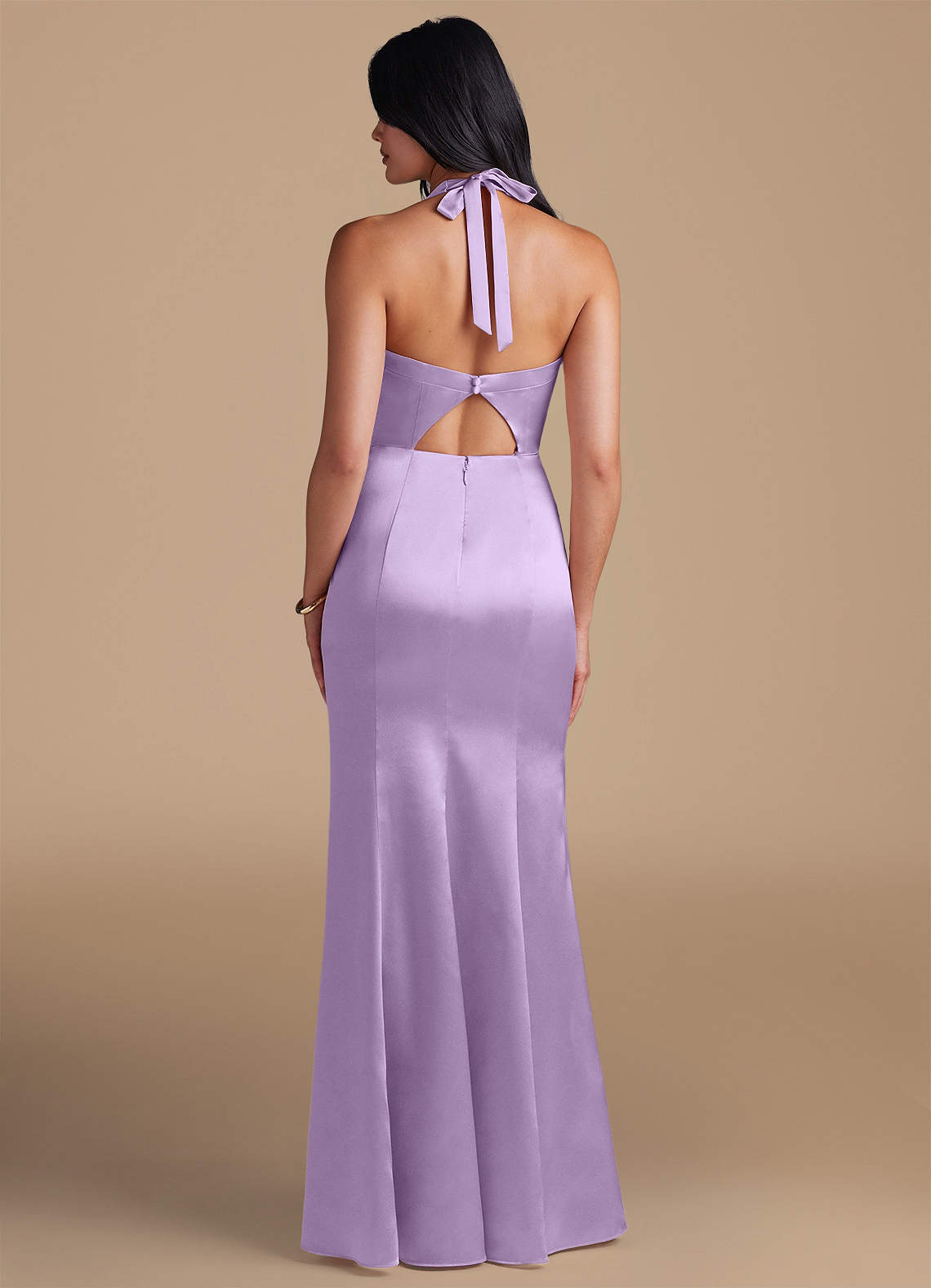 Emeria Sheath Halter Metallic Satin Bridesmaid Dress in Lilac