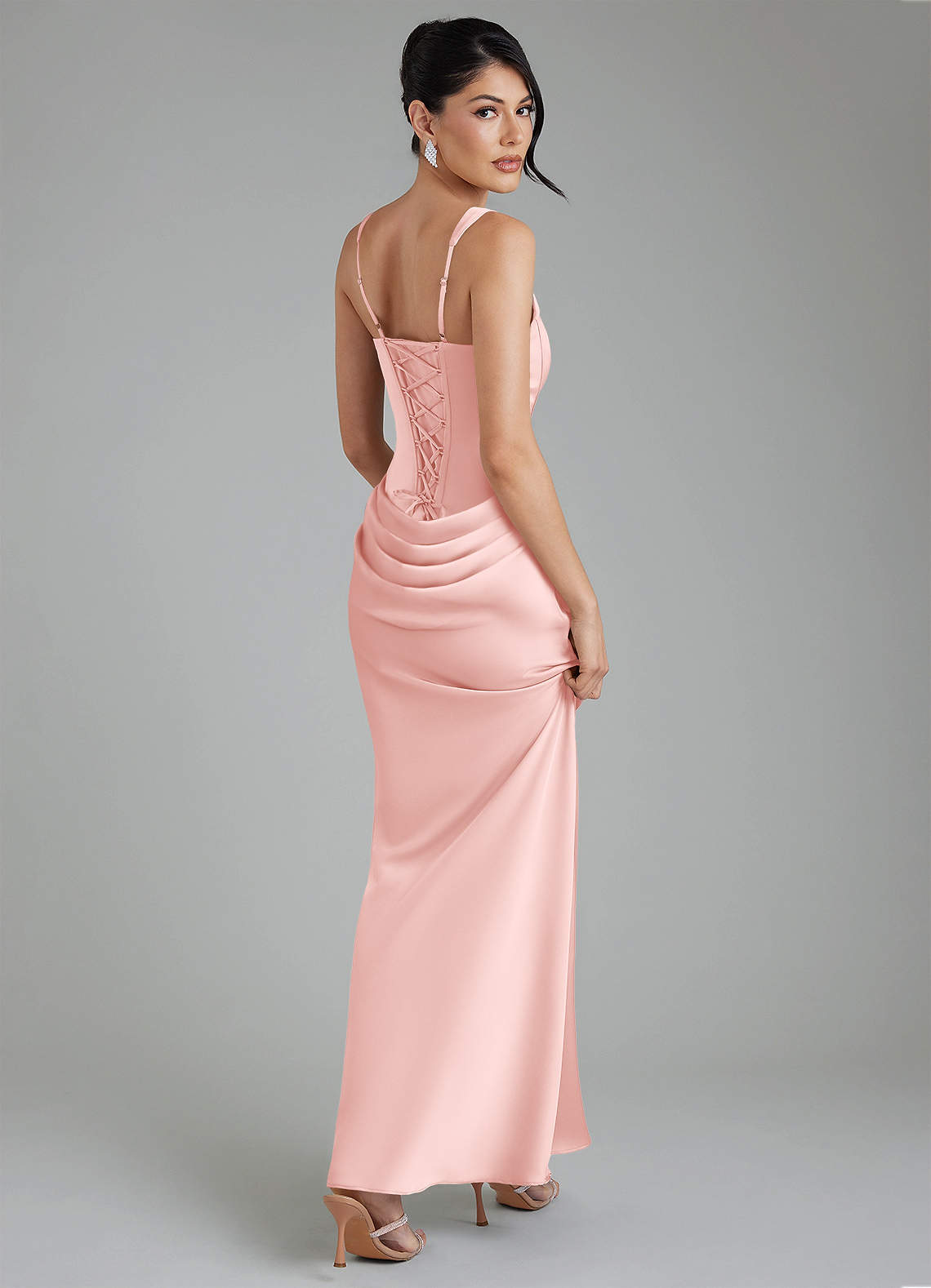 Etta Mermaid Square-Neck Stretch Satin Bridesmaid Dress in Powder Pink