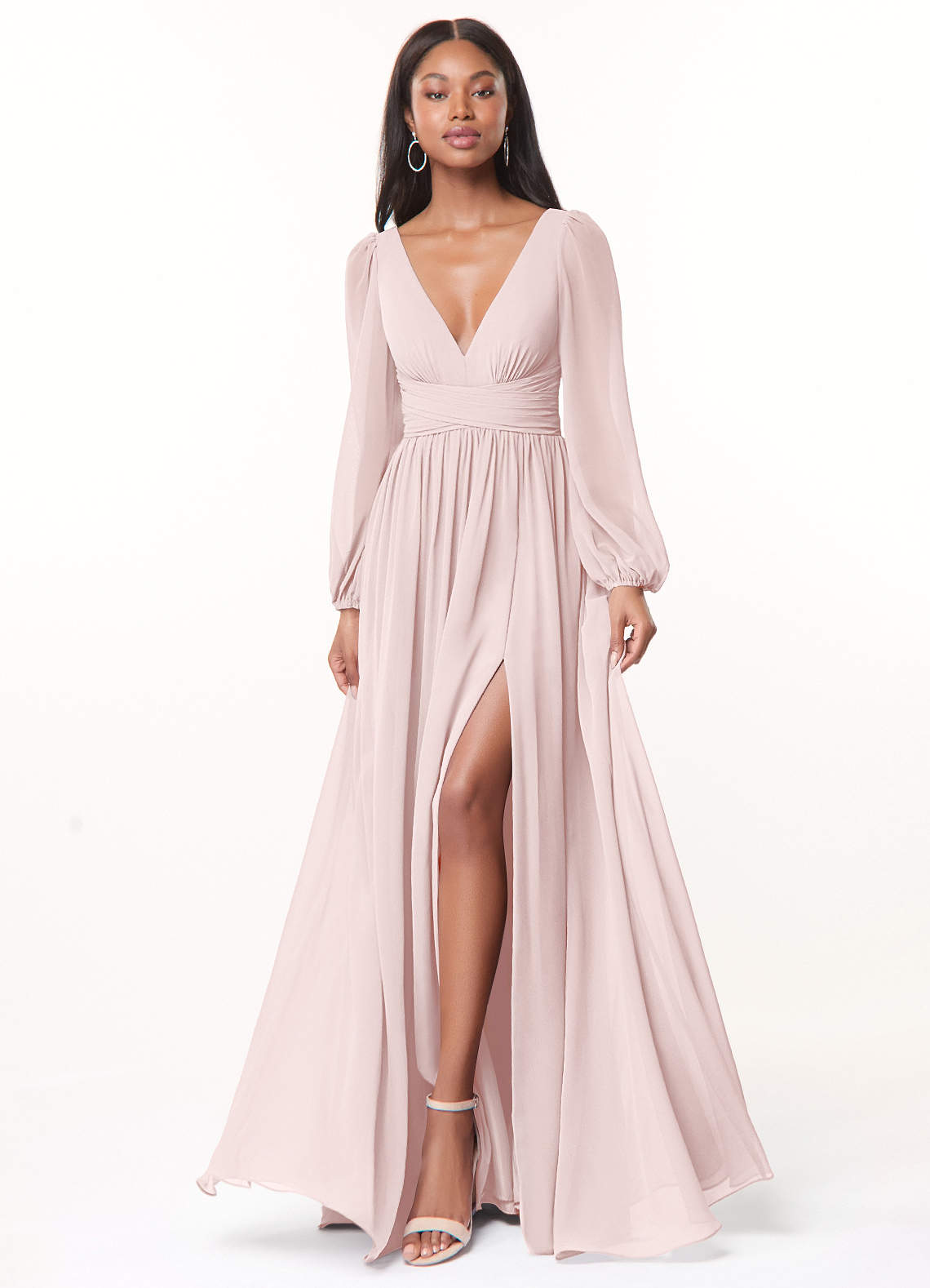 Norah A-Line V-Neck Chiffon Bridesmaid Dress in Blushing Pink