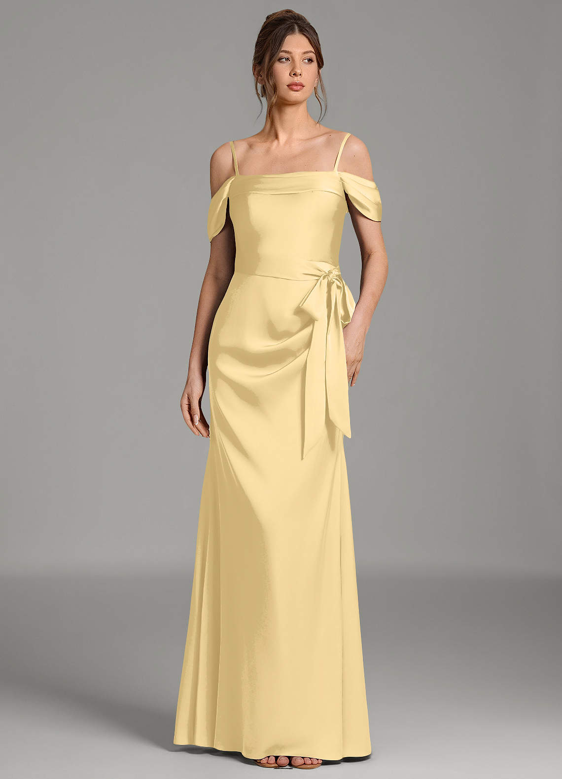 Wyatt Mermaid Off-the-Shoulder Stretch Satin Bridesmaid Dress in Butter