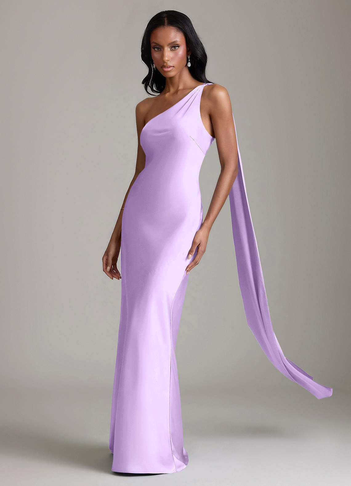 Juniper Mermaid One-Shoulder Stretch Satin Bridesmaid Dress in Lilac