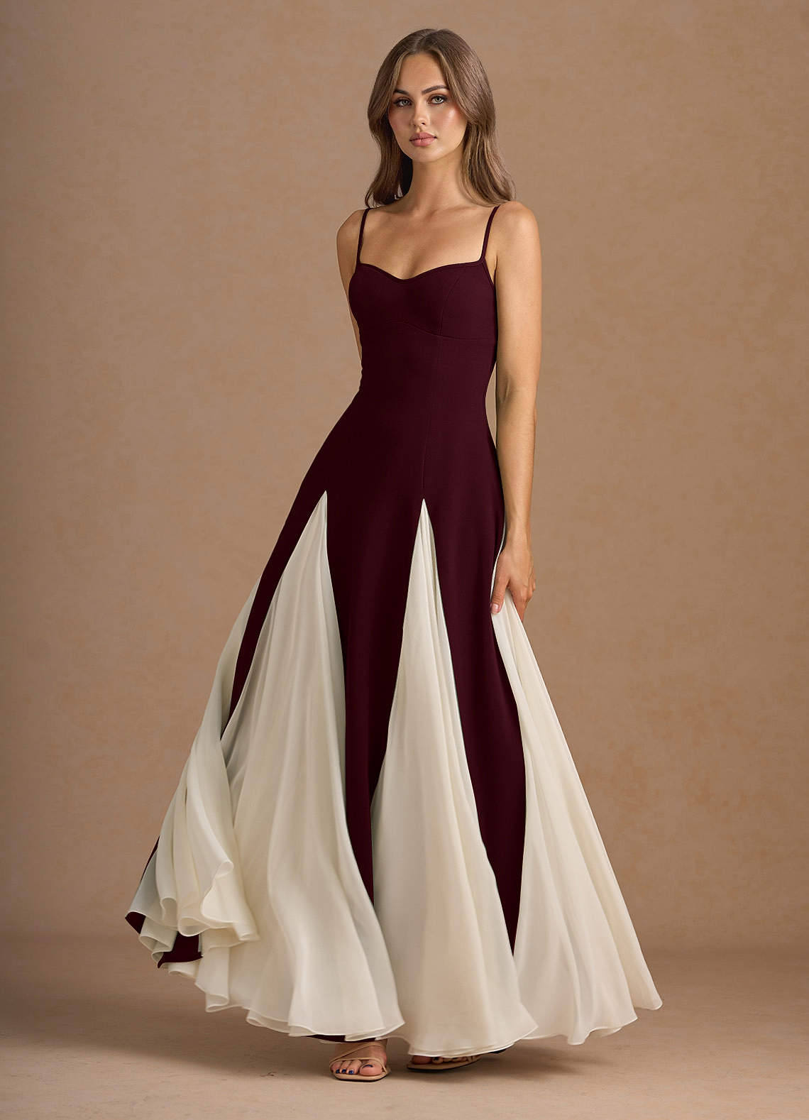 Jessenia A-Line Color-Block Crepe Chiffon Wedding Guest Dress in Sky Blue
