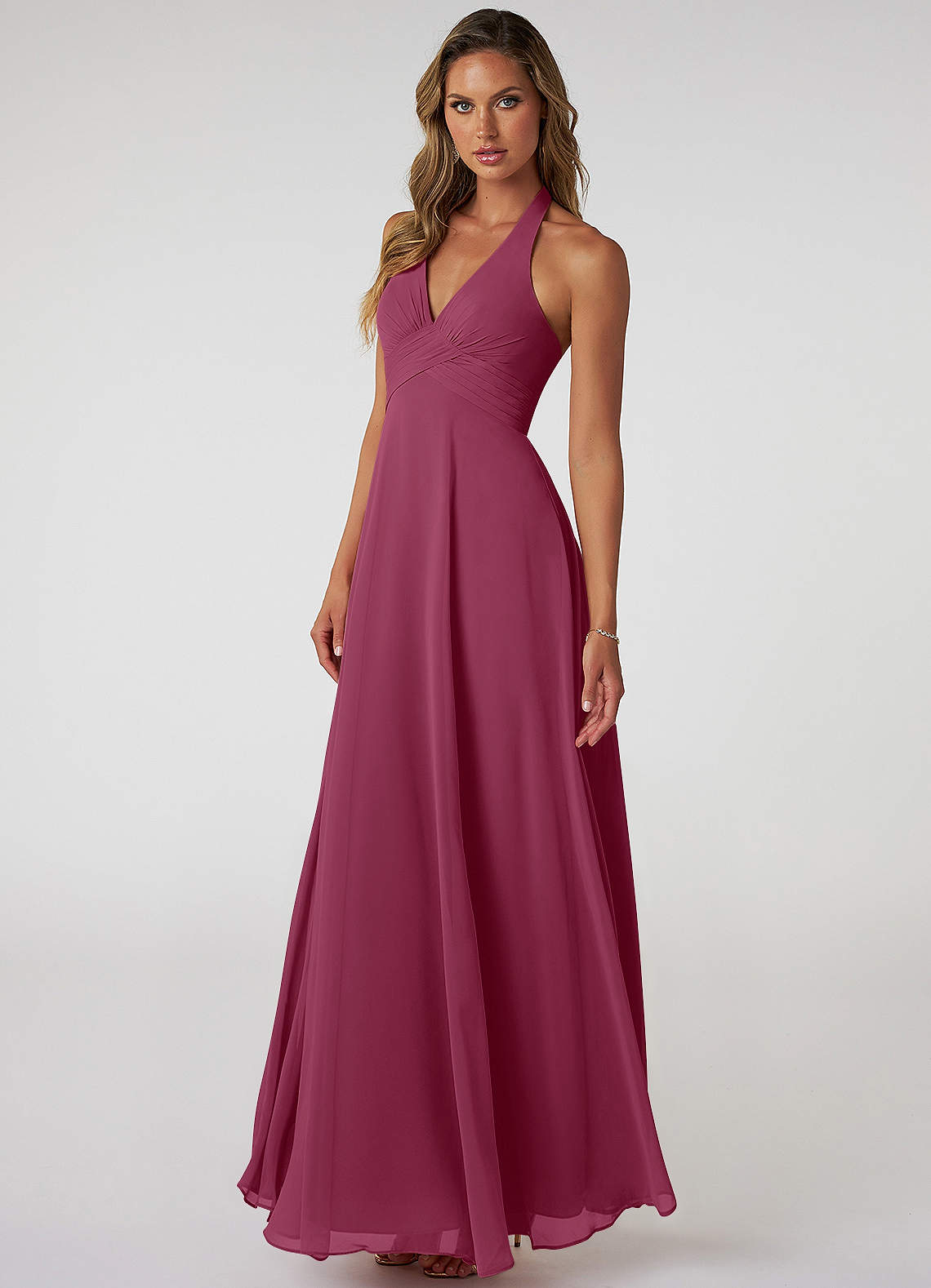 Tessie A-Line V-Neck Chiffon Bridesmaid Dress in Mulberry