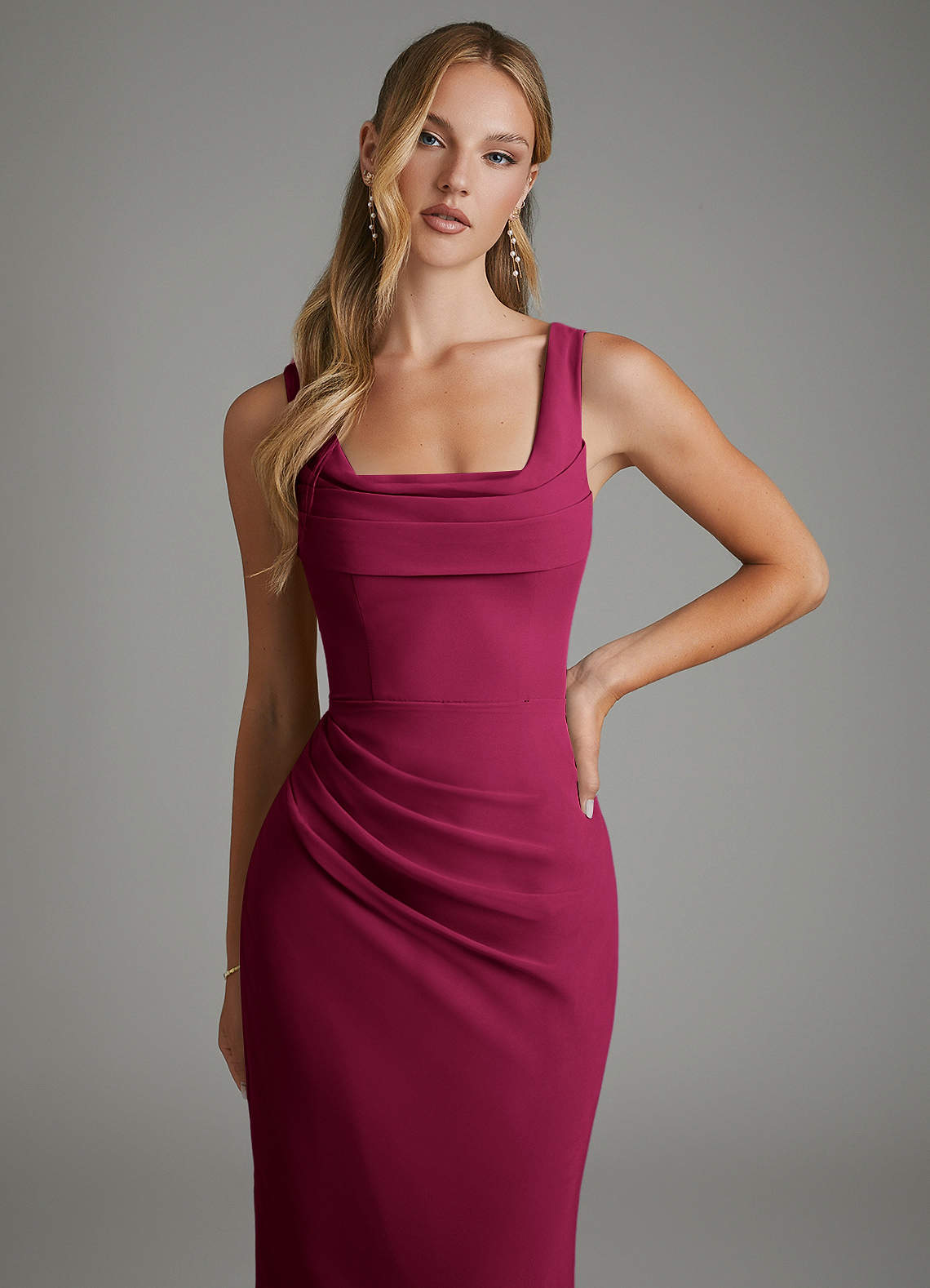 Asa Sheath Square-Neck Chiffon Bridesmaid Dress in Burgundy