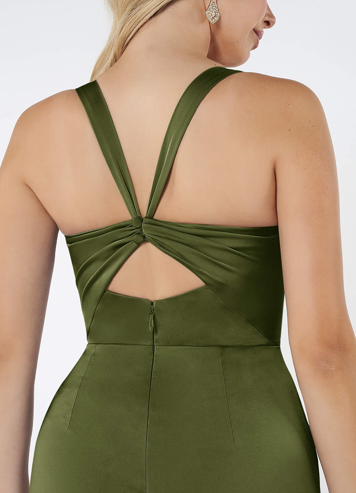 Mero Mermaid Square-Neck Stretch Satin Bridesmaid Dress in Olive