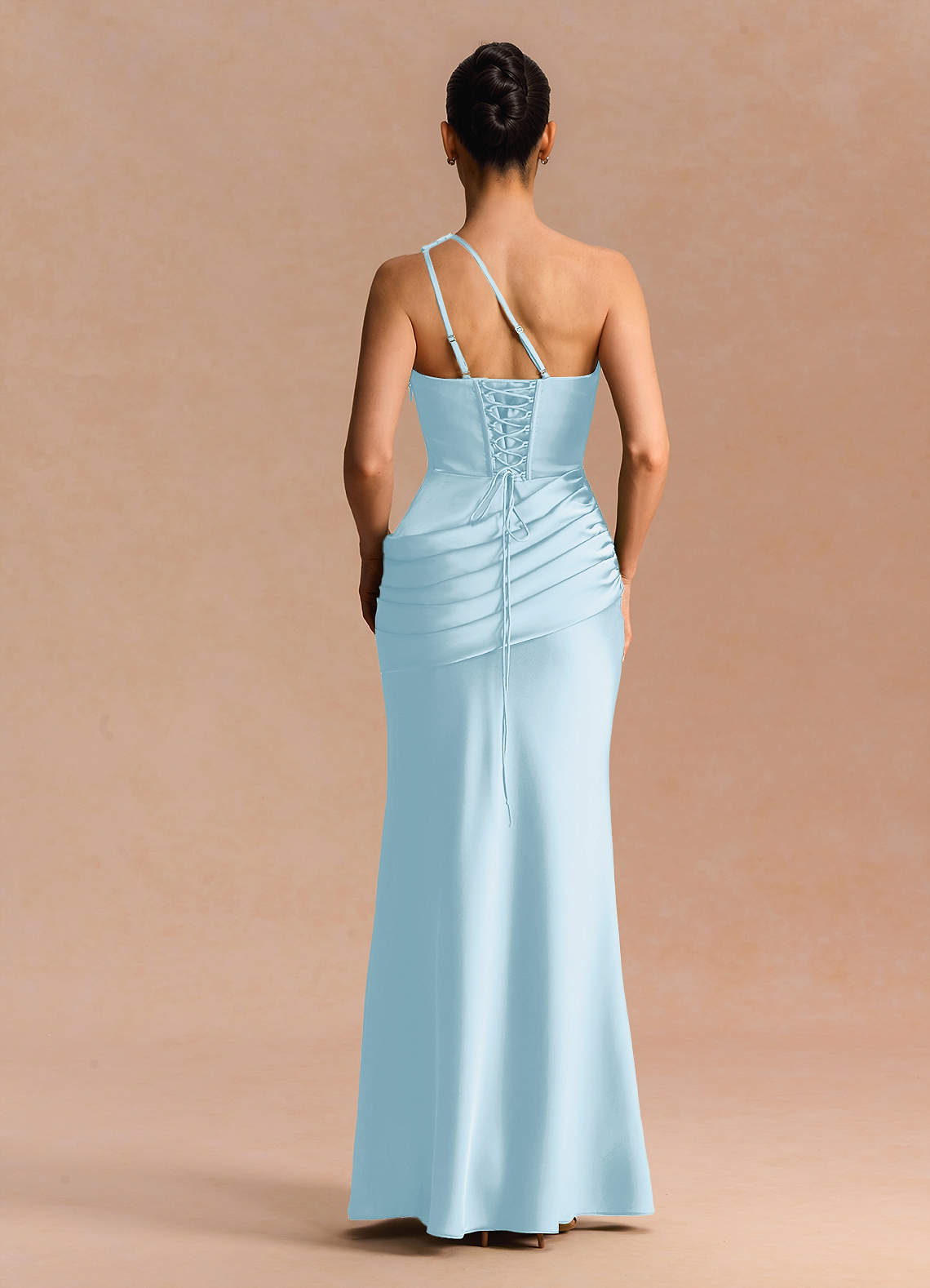 Guinevere One-Shoulder Cutout Stretch Satin Evening Dress in Light Blue