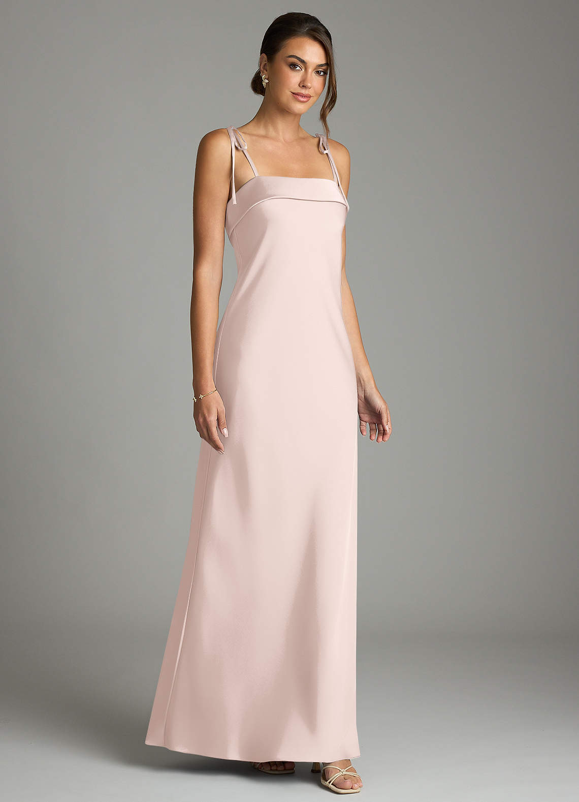 Ellia Sheath Straight-Neck Stretch Satin Bridesmaid Dress in Blushing Pink
