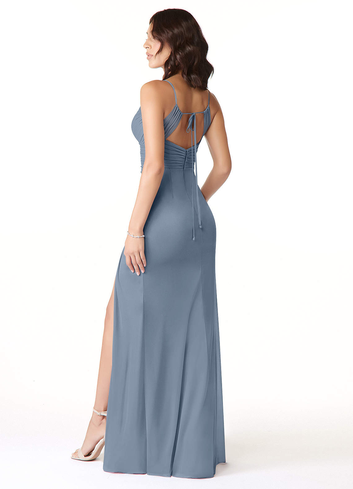 Reneya Mermaid V-Neck Mesh Bridesmaid Dress in Twilight