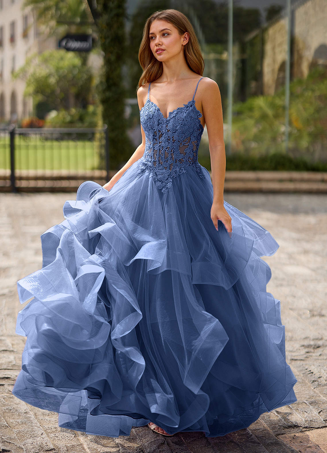 Spitze Ball Gown Sweetheart Lace Tulle Evening Dress in candy pink
