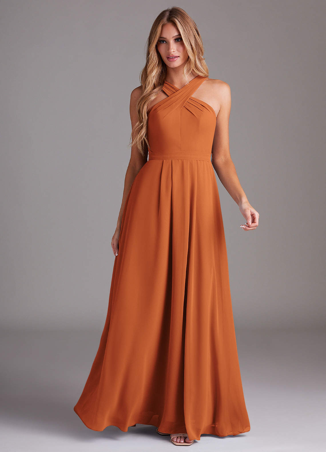 Dixie A-Line Halter Chiffon Bridesmaid Dress in Cinnamon