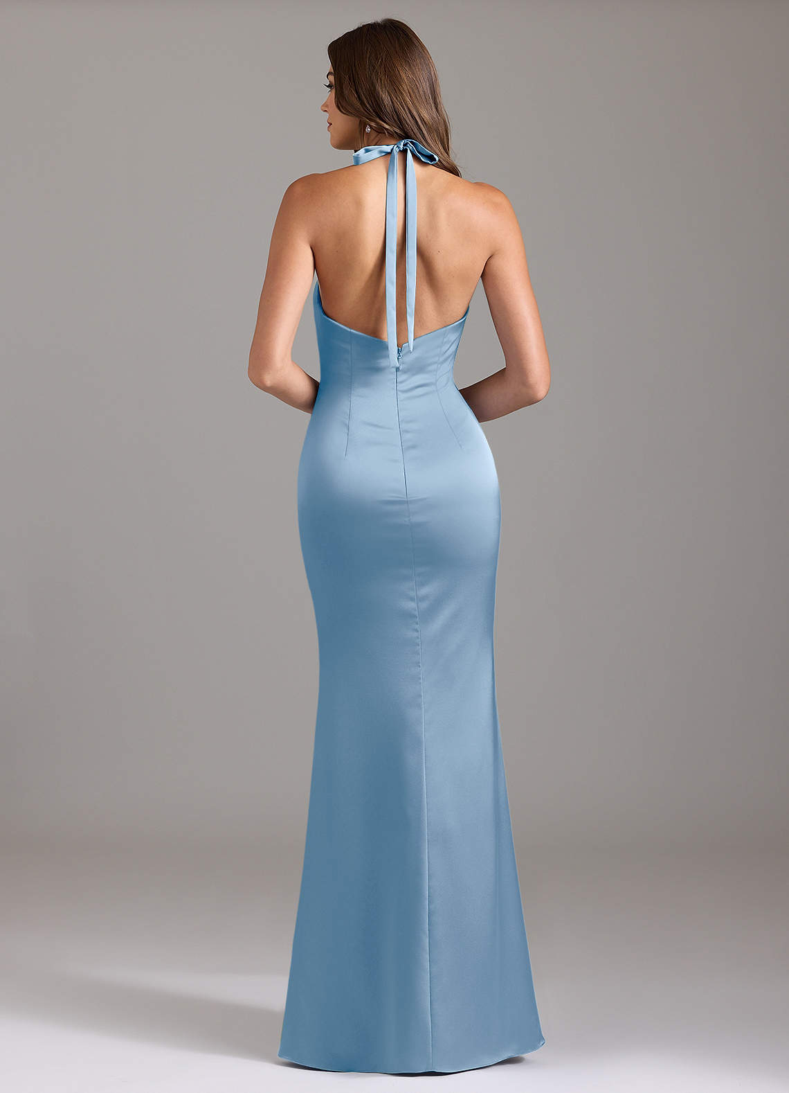 Valerie Mermaid V-Neck Stretch Satin Bridesmaid Dress in Powder Blue