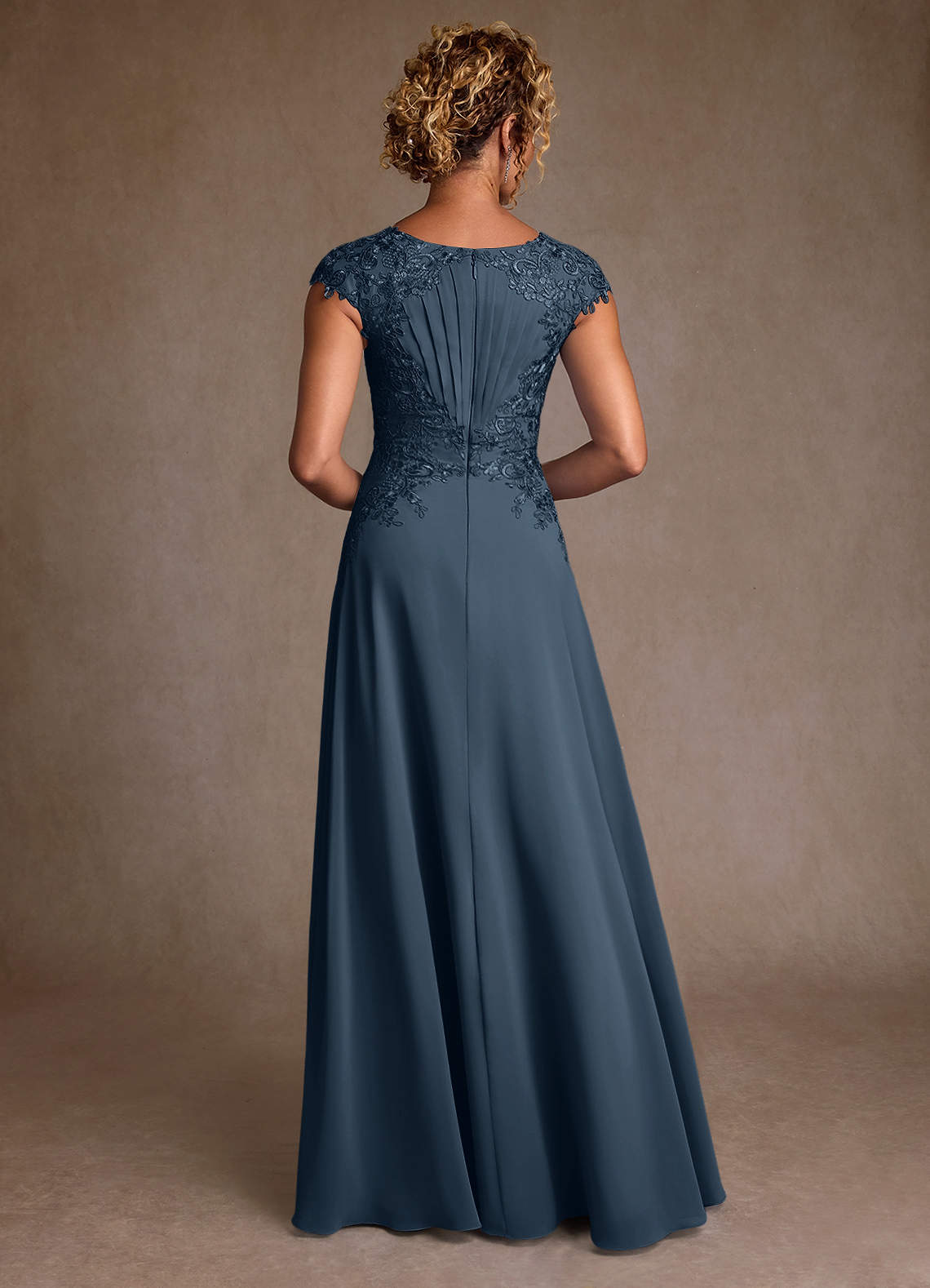 Christi A-Line Scoop-Neck Chiffon and Lace Mother of the Bride Dress in Neptune