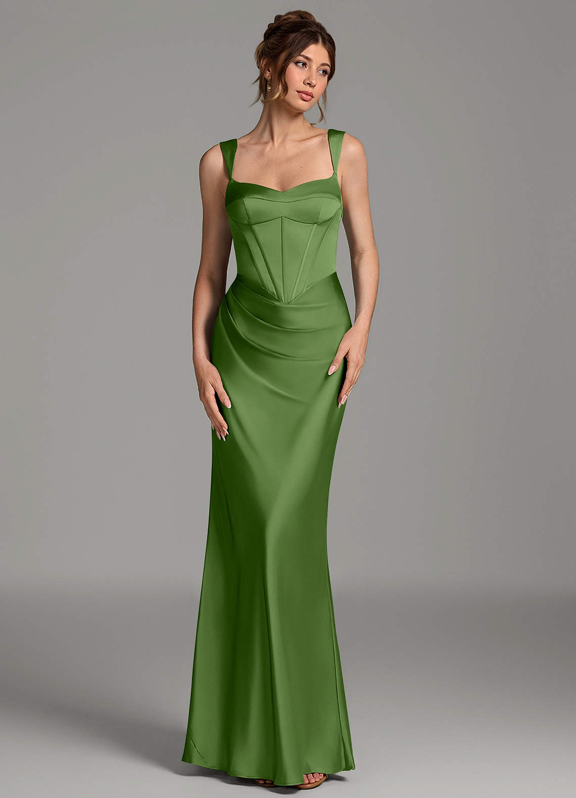 Mela Sheath Sweetheart Stretch Satin Bridesmaid Dress in Basil