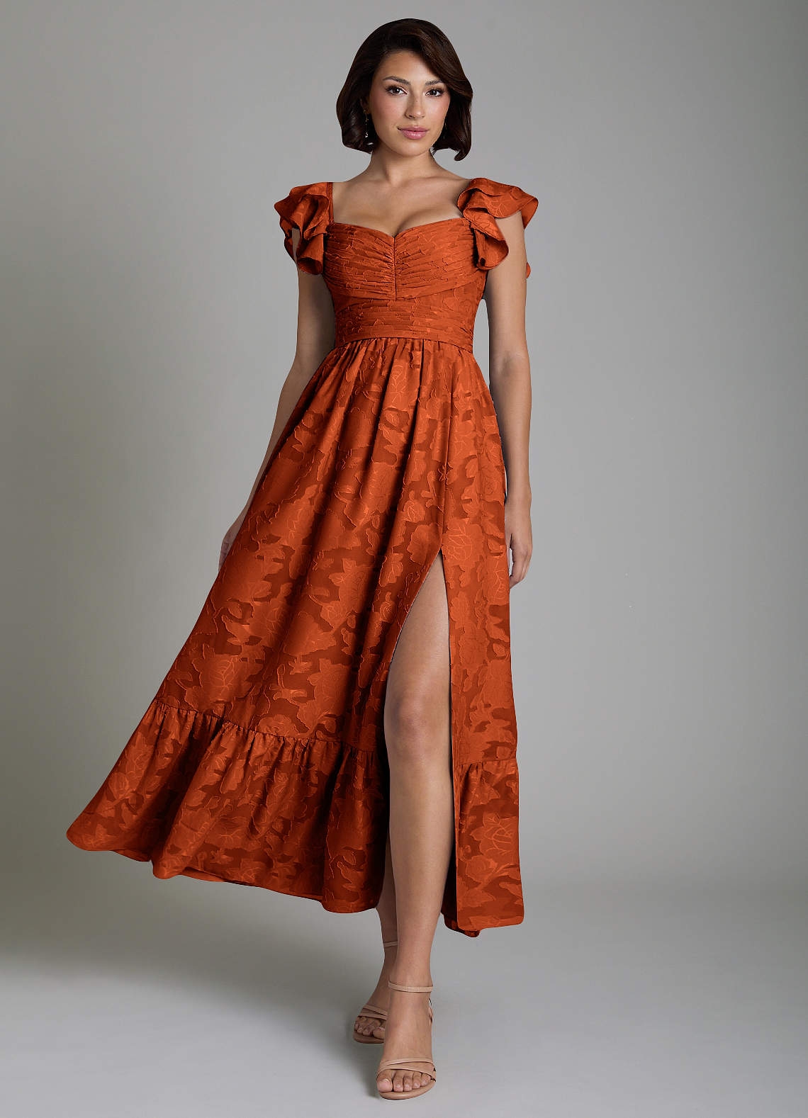 Anaya A-Line V-Neck Floral Burnout Bridesmaid Dress in Paprika