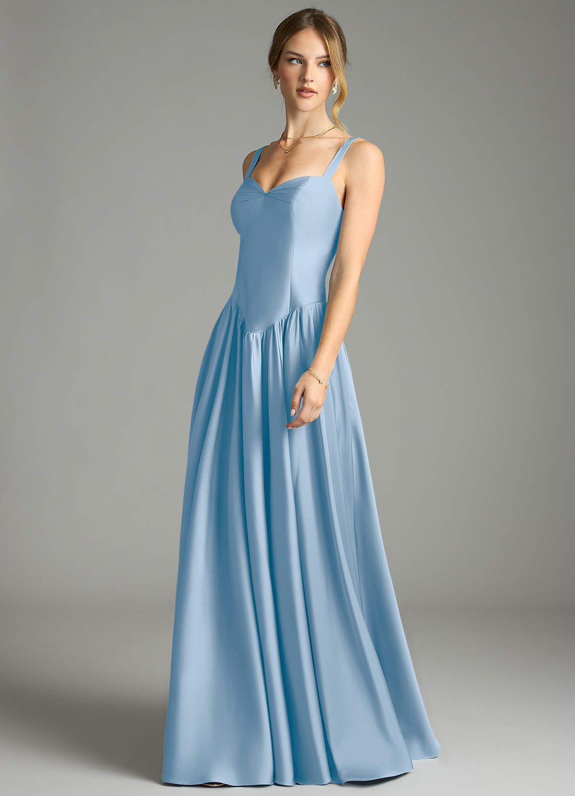 Evadina A-Line Sweetheart Stretch Satin Bridesmaid Dress in Powder Blue