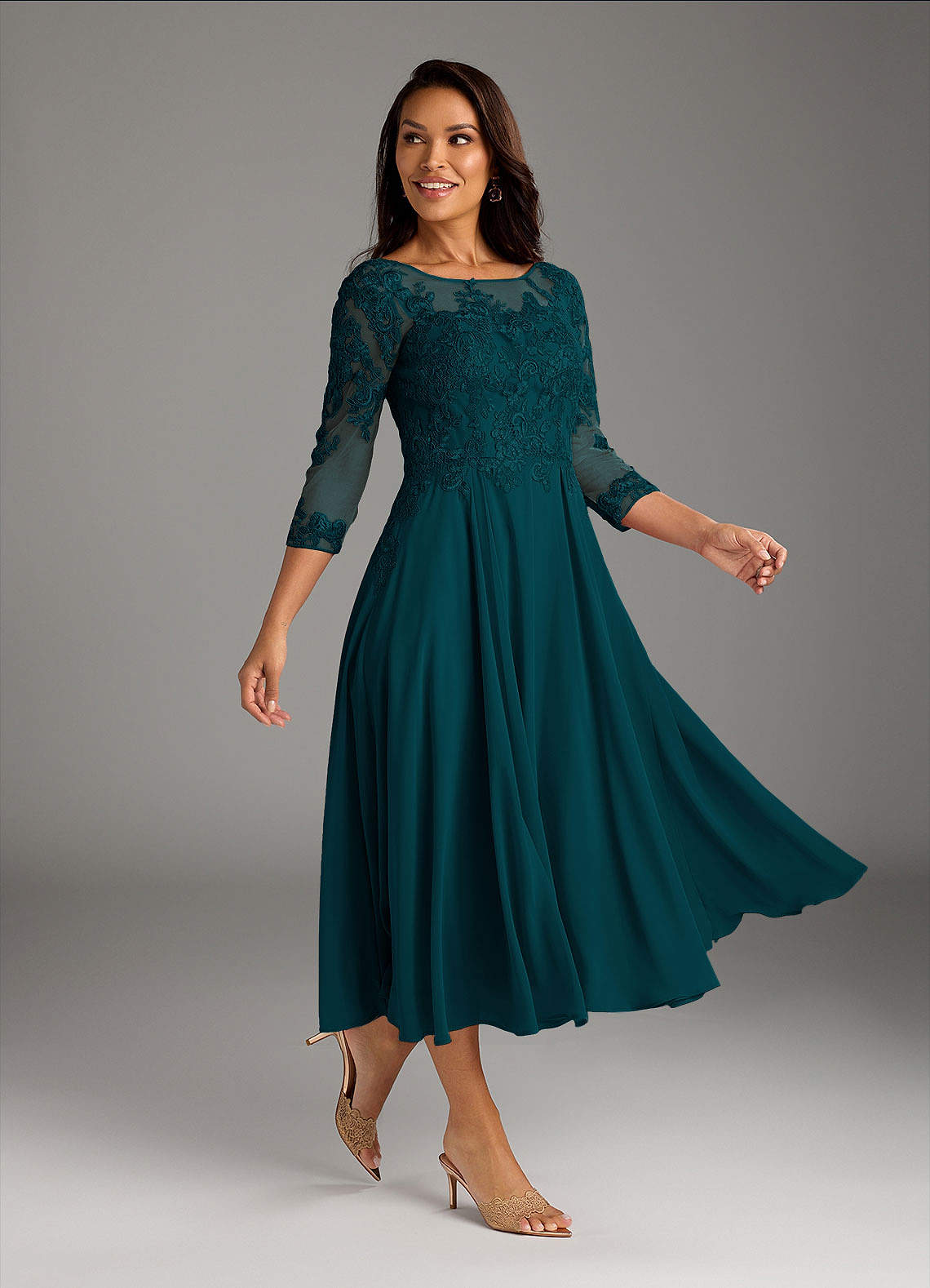 Marge A-Line Scoop-Neck Chiffon and Lace Mother of the Bride Dress in Pine