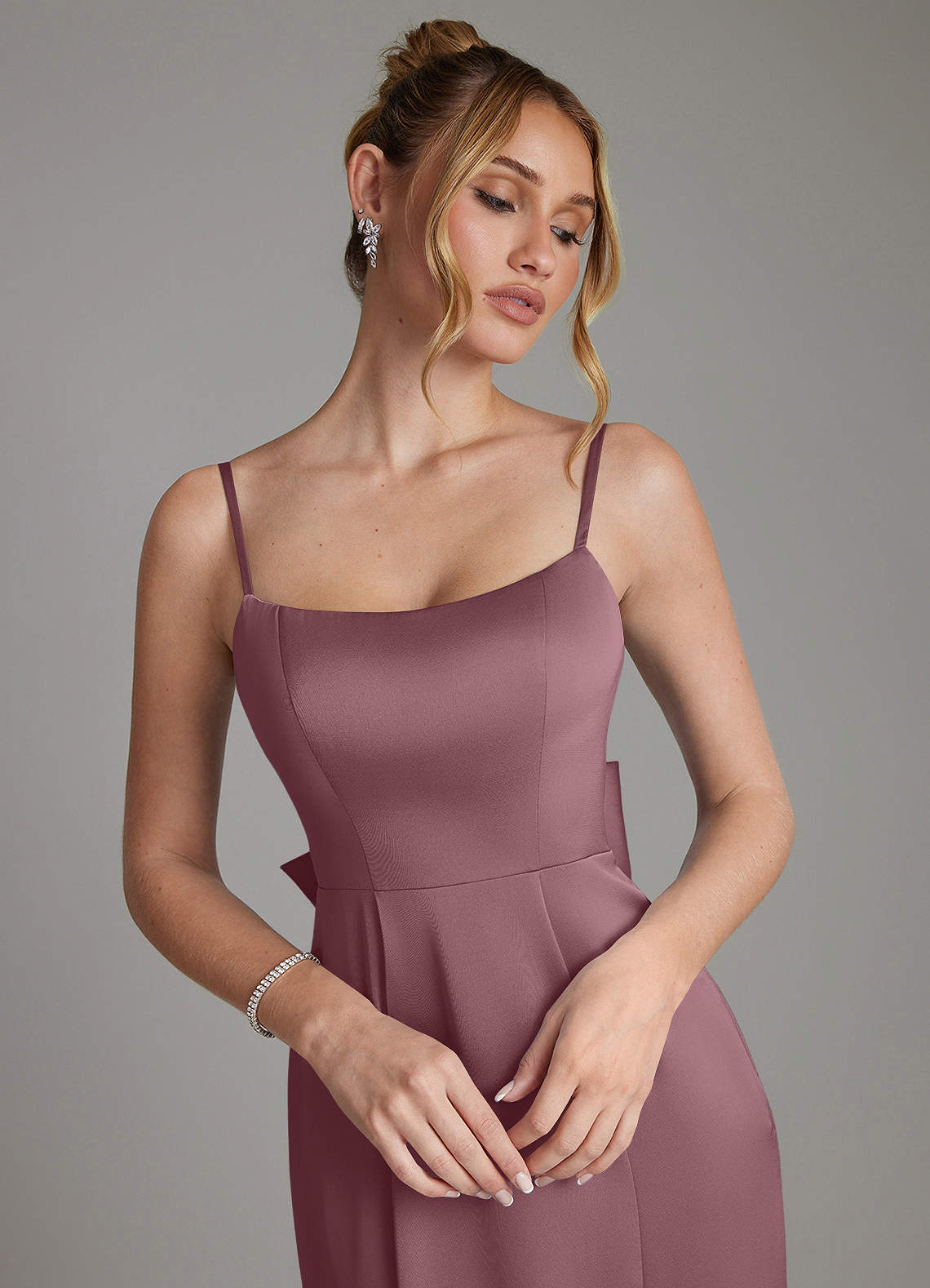 Zherra Mermaid Scoop-Neck Stretch Satin Bridesmaid Dress in Amethyst
