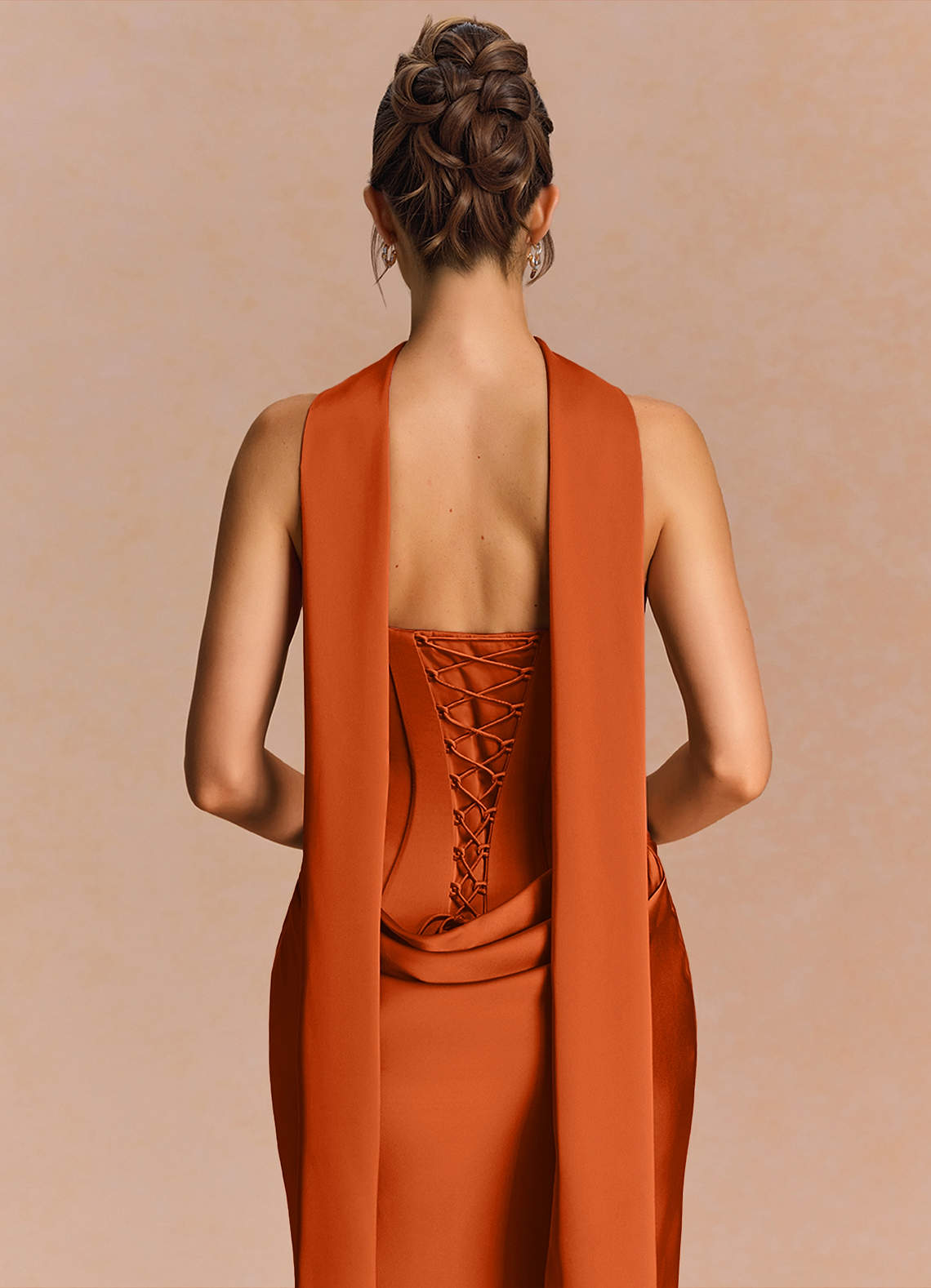 Euphemia Mermaid Strapless Stretch Satin Evening Dress in Rust