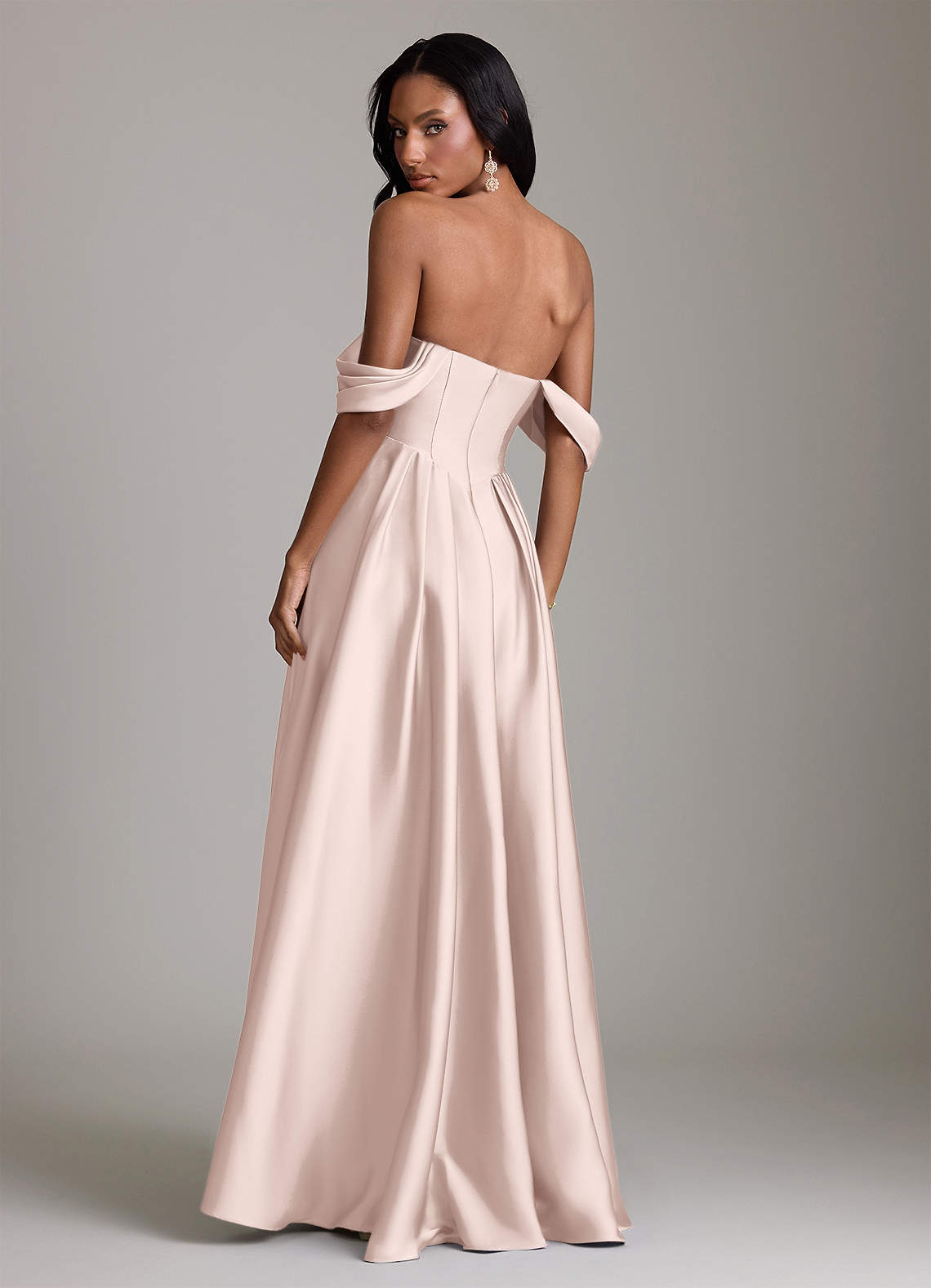 Loisa A-Line Off-the-Shoulder Stretch Satin Bridesmaid Dress in Blushing Pink