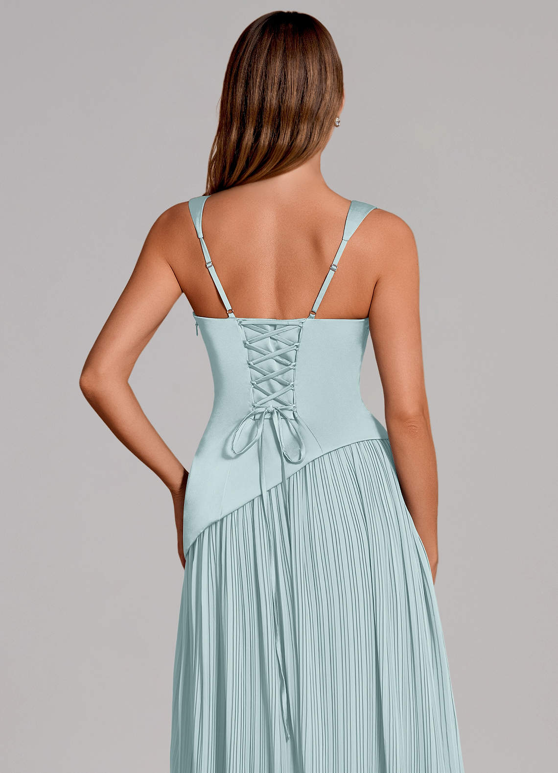 Stephanie A-Line Square-Neck Stretch Satin and Chiffon Bridesmaid Dress in Mist