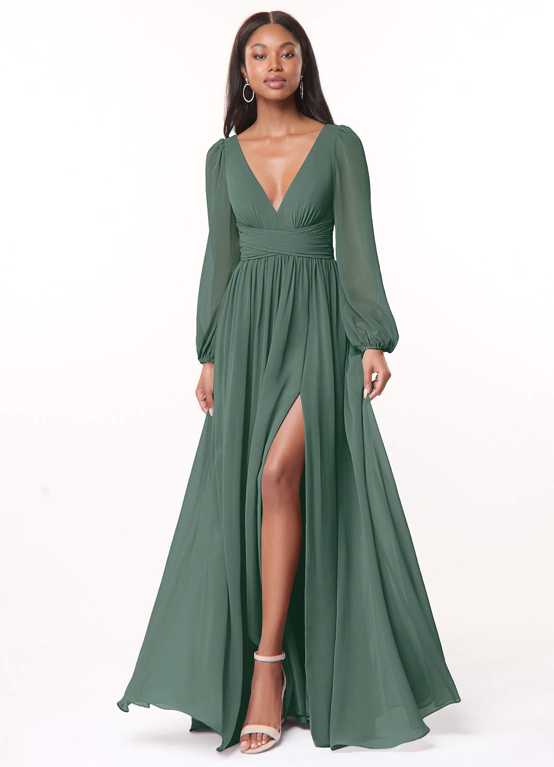 Norah A-Line V-Neck Chiffon Bridesmaid Dress in Sea Moss
