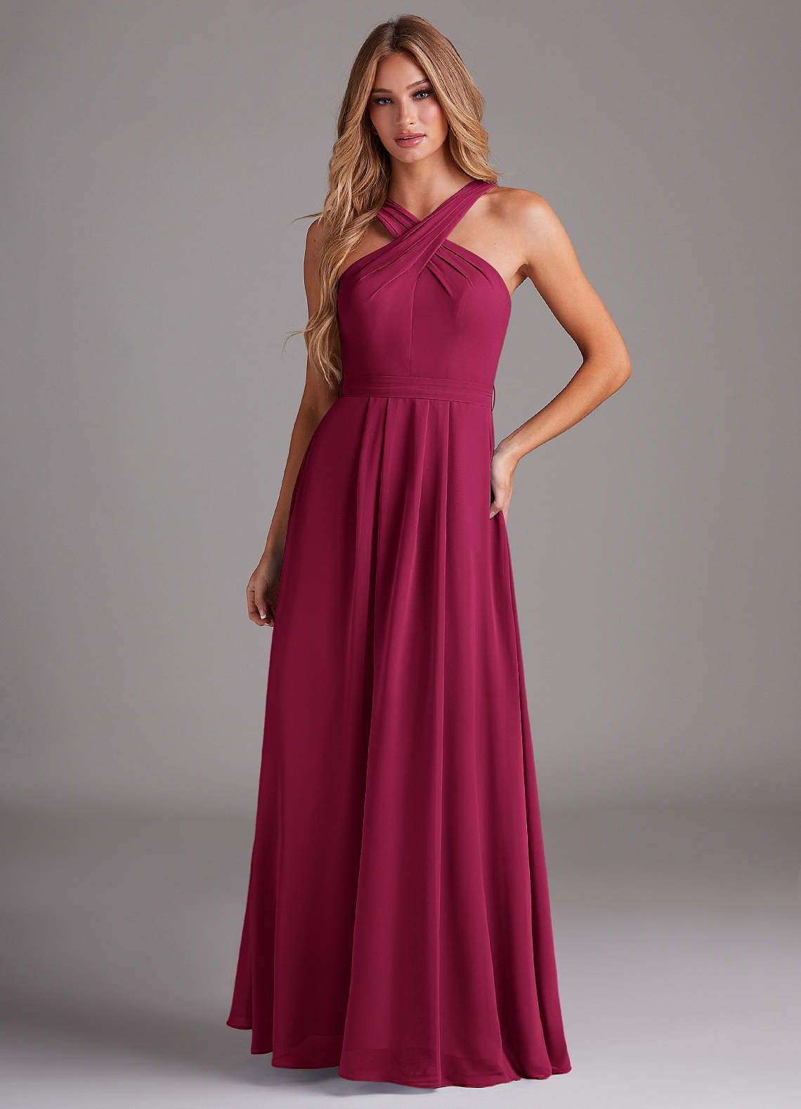 Dixie A-Line Halter Chiffon Bridesmaid Dress in Burgundy