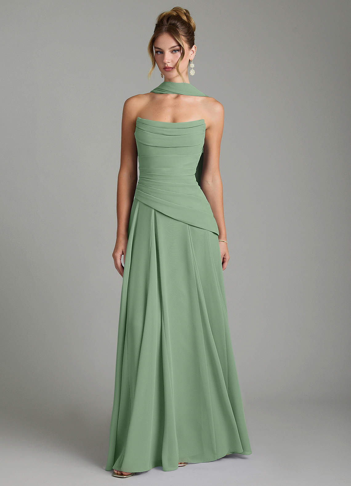 Gabriela A-Line Cowl-Neck Chiffon Bridesmaid Dress in Matcha